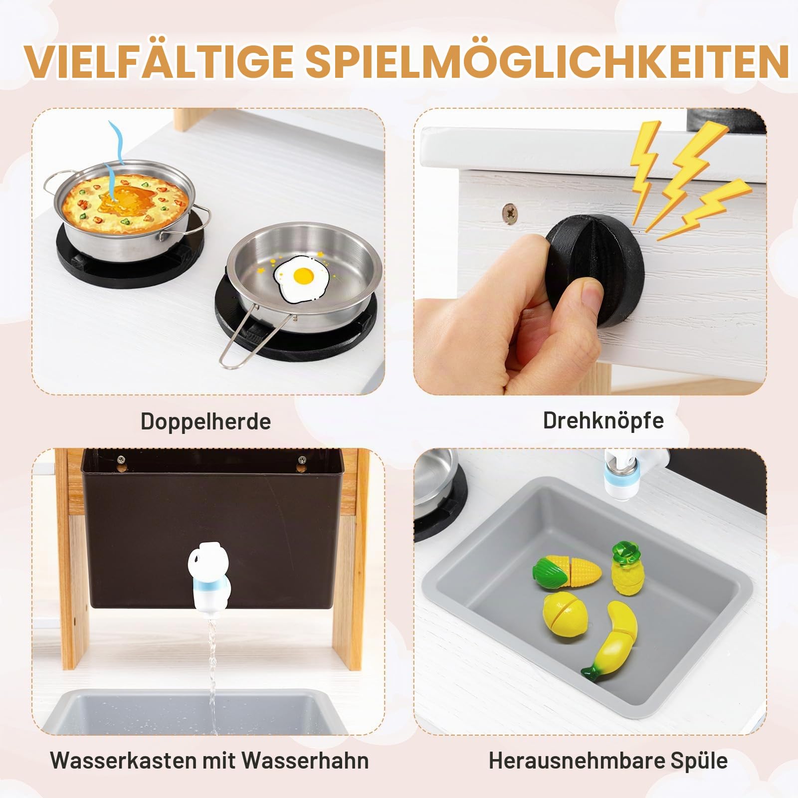 FANTASK Kinder Schlammküche, Matschküche Outdoor aus Tannenholz mit Dach & 6 Zubehör, Kinderküche mit abnehmbarem Waschbecken & Wassertank & Herd, Outdoorküche für Kinder ab 3 Jahren (Natur)
