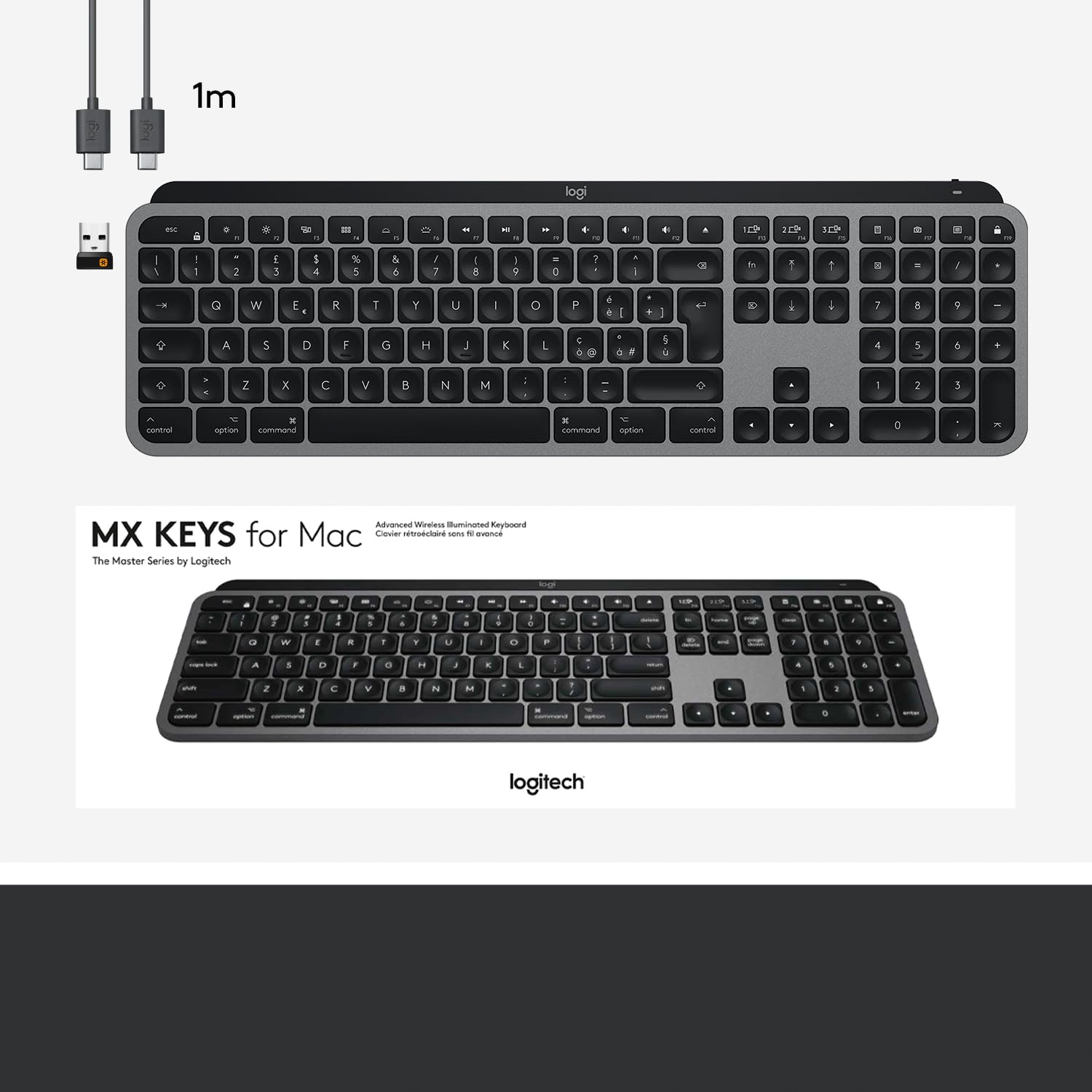 Logitech MX Keys for Mac - Tastiera wireless avanzata illuminata, tasti retroilluminati LED, Bluetooth, USB-C, compatibile con MacBook Pro, MacBook Air, iMac, iPad, Italiano QWERTY - Grigio