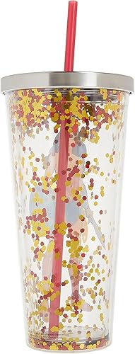 Miniatura 3 de Spoontiques - Vaso de acrílico con relleno de purpurina - Vaso de purpurina con popote - 20 onzas - Tapa de bloqueo de acero inoxidable con popote -