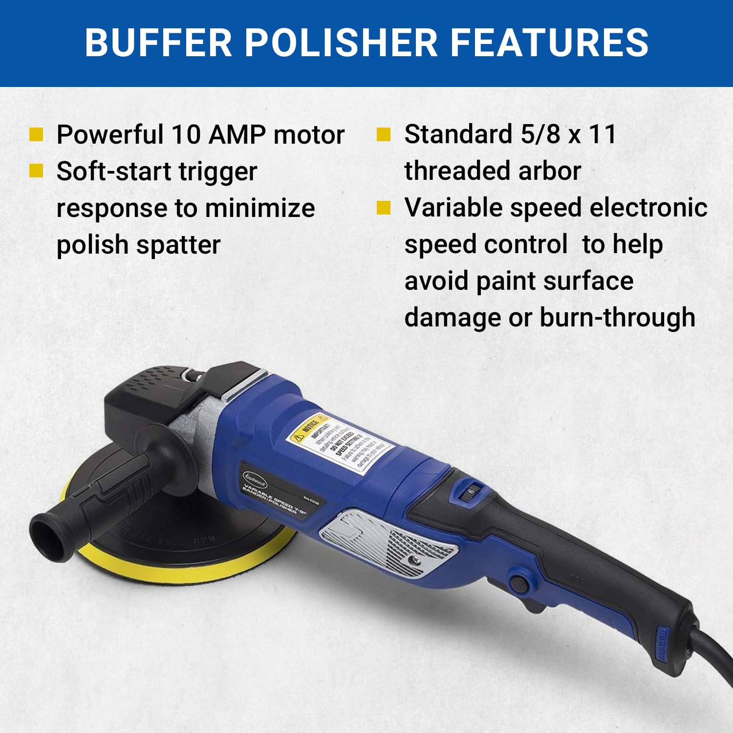 Eastwood Variable Speed 7-9" Buffer Polisher 10 AMP Motor with Brushes D handle
