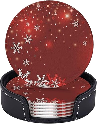 ZERAOKE Juego de 6 posavasos de cuero para bebidas para mesa auxiliar con soporte, fáciles de limpiar, gruesos y resistentes al calor, protectores