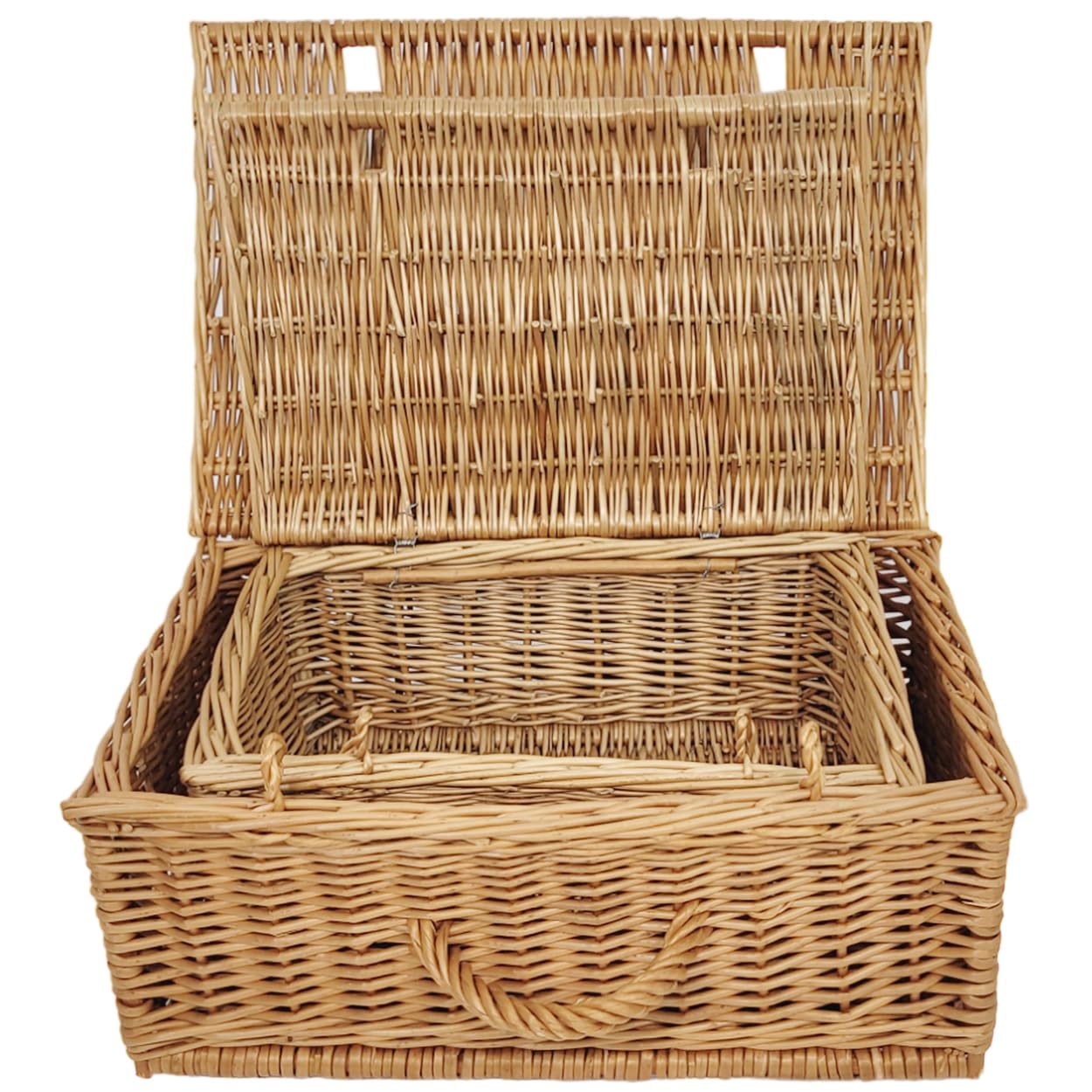 Set di 2 valigie in vimini stile retrò da 50 cm e 40 cm, cesto portaoggetti intrecciato, cestino da picnic per viaggi, campeggio, valigia