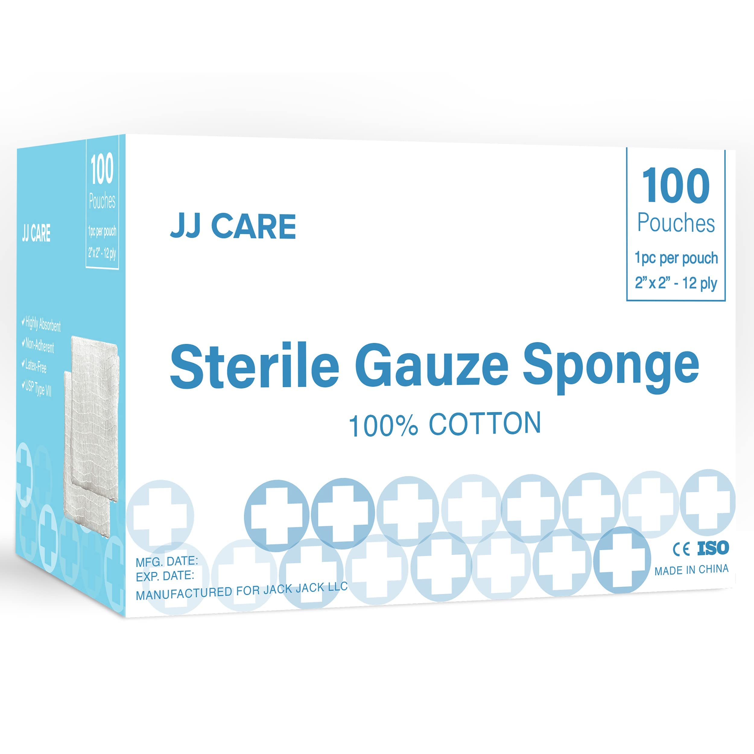 Buy JJ CARE Sterile Gauze Pads [Pack of 100], 2x2 Gauze Pads, Sterile Gauze Sponges, Disposable