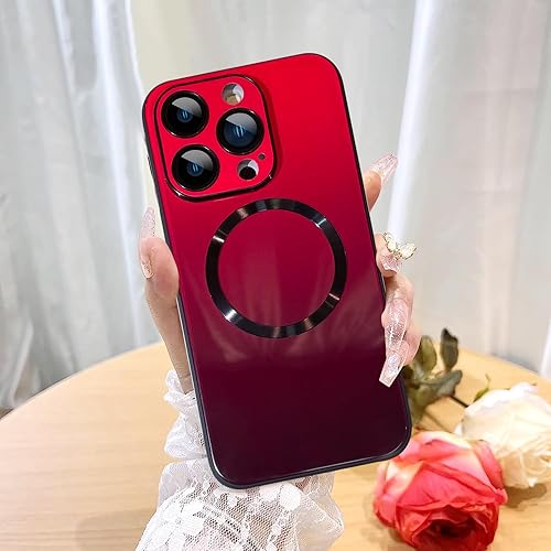 Fiyart Funda magnética mate brillante compatible con iPhone 15 Pro compatible con MagSafe galvanoplastia parachoques de metal translúcido mate a disponible en Yaxa Peru