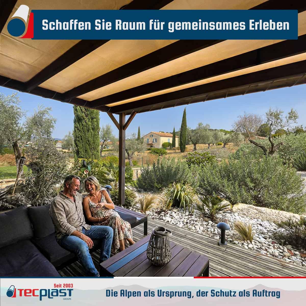 Pergola-Plane Cremeweiss 3x4 m - 5 Jahre Garantie TECPLAST - LP506PR - wasserdichte Plane für Pergola oder Gartenlaube aus PVC für die Terrasse