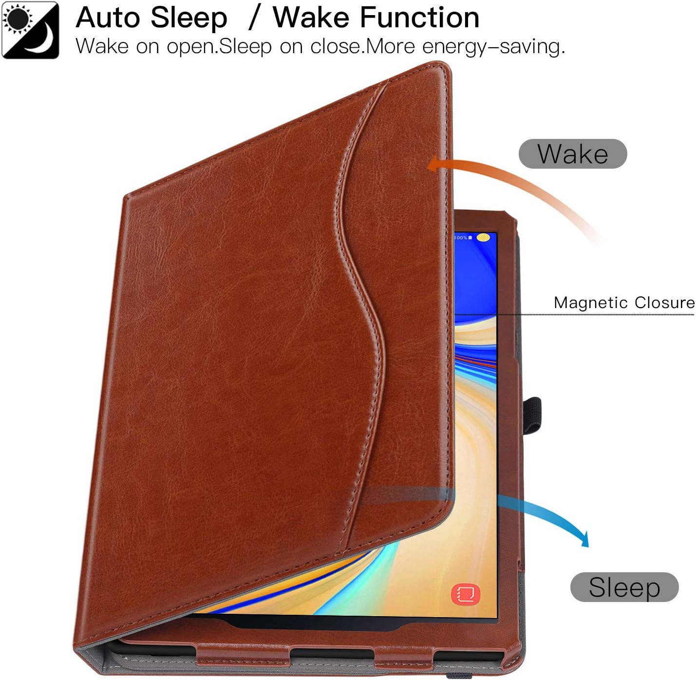 Ztotop Folio Case for Samsung Galaxy Tab S4 10.5 Inch 2018(SM-T830/T835/T837), Leather Folding Stand Cover with Auto Wake/Sleep, S Pen Holder and Multiple Viewing Angles,Brown
