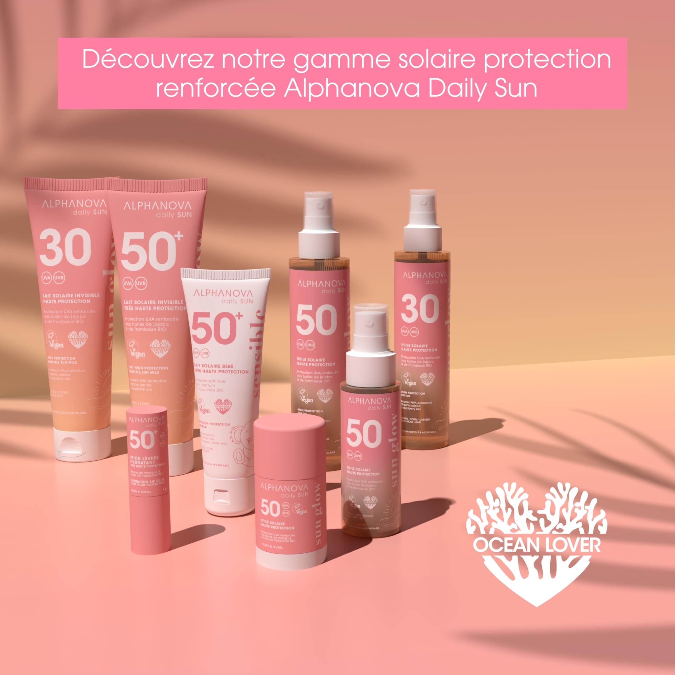 ALPHANOVA DAILY SUN - Huile Solaire SPF50 Scintillante Rose - SUN GLOW - naturel - écoresponsable - 125ml