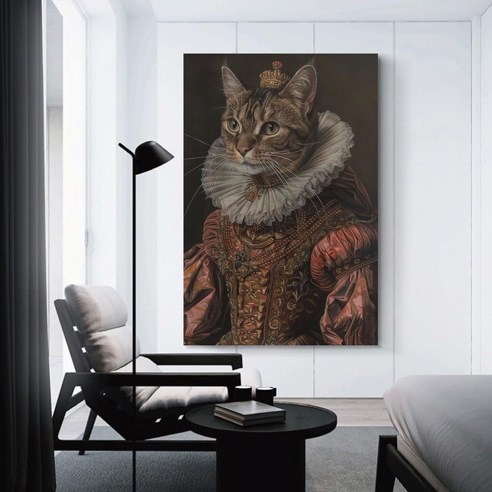 Junmoney Unframe-Style-9 Canvas Art Print Medieval Cat Portrait, 12X18inch(30X45cm), For Office, Study Or Home Workspace, Wall Art That Adds Style To Work Areas