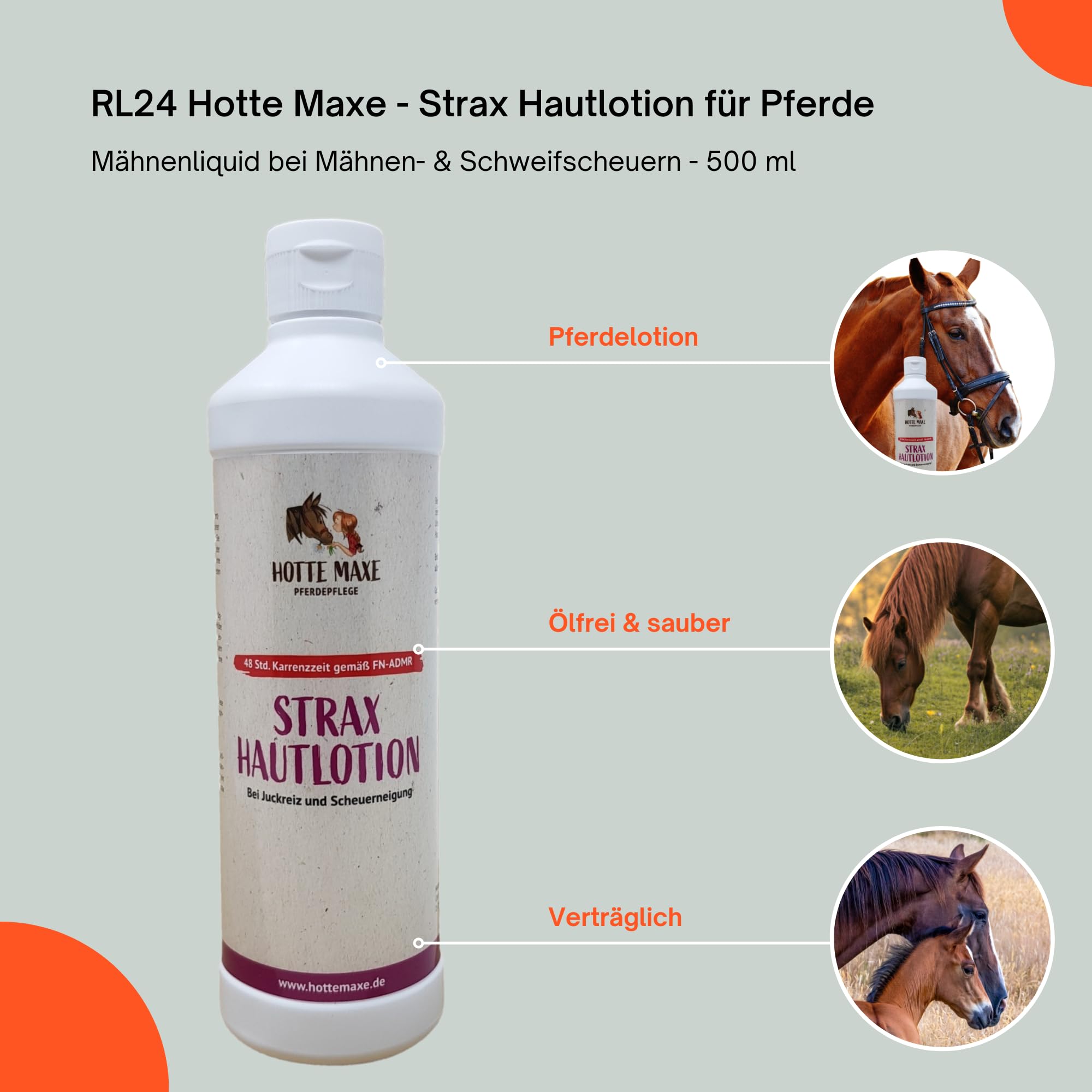 RL24 Hotte Maxe - Strax Hautlotion für Pferde – 2 x 500 ml Flasche (2er Set)