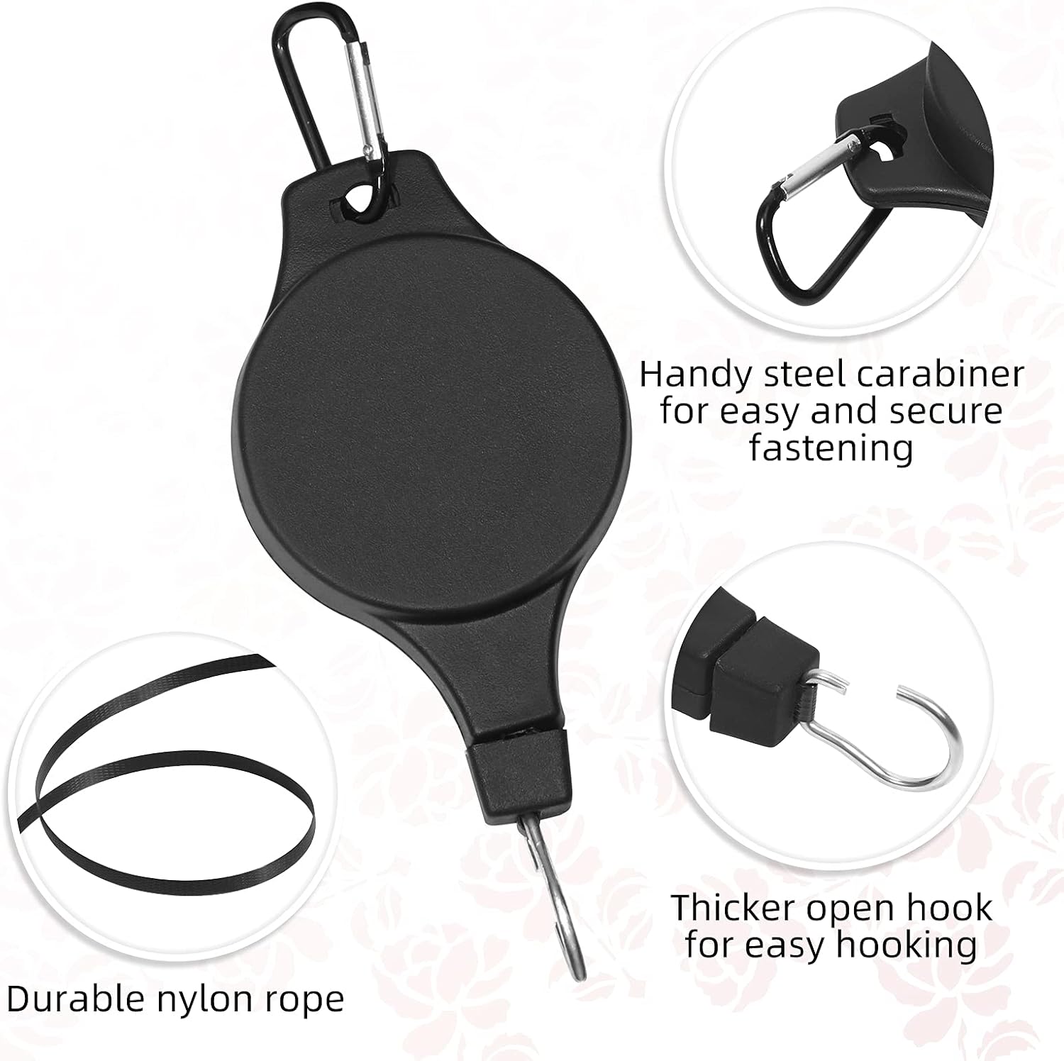 3 Pack Plant Pulley Hanger, Retractable Plant Hook Pulley, Adjustable Plant Pulleys for Hanging Plants, with 6 Pack Golden Metal Ceiling Hooks, Plant Pulley Hanger for Garden Baskets & Bird Feeder