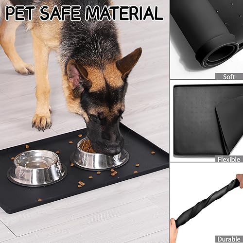 Miniatura 5 de MateeyLife Tapete de silicona para cuencos de perro, tapete impermeable para alimentos y agua, bordes elevados para el suelo para evitar derrames,