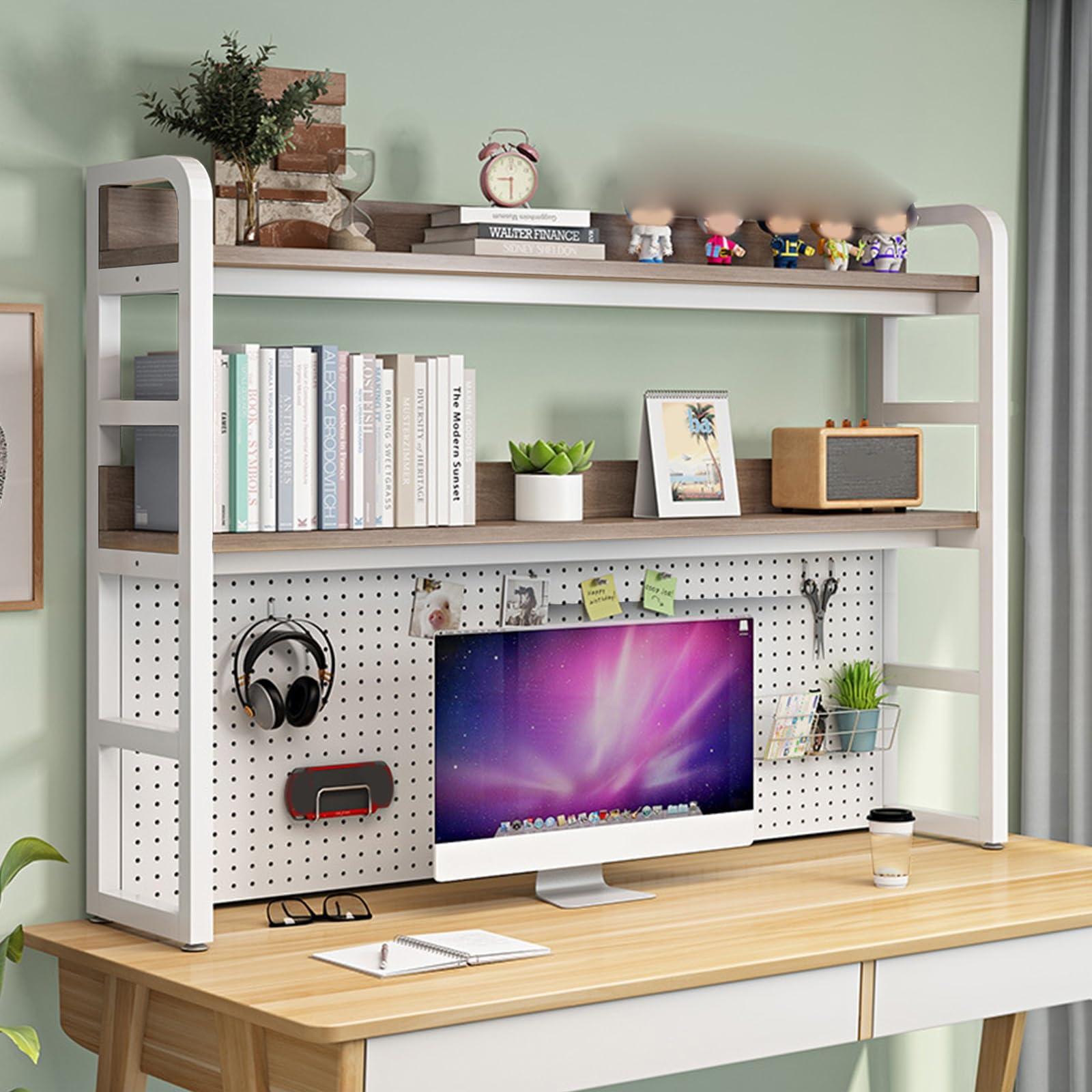 Mensola da scrivania, organizer da scrivania in metallo, pannello forato in acciaio, organizer per accessori da ufficio, decorazione per la casa, cucina (colore grigio, 104 x 27 x 75 cm)