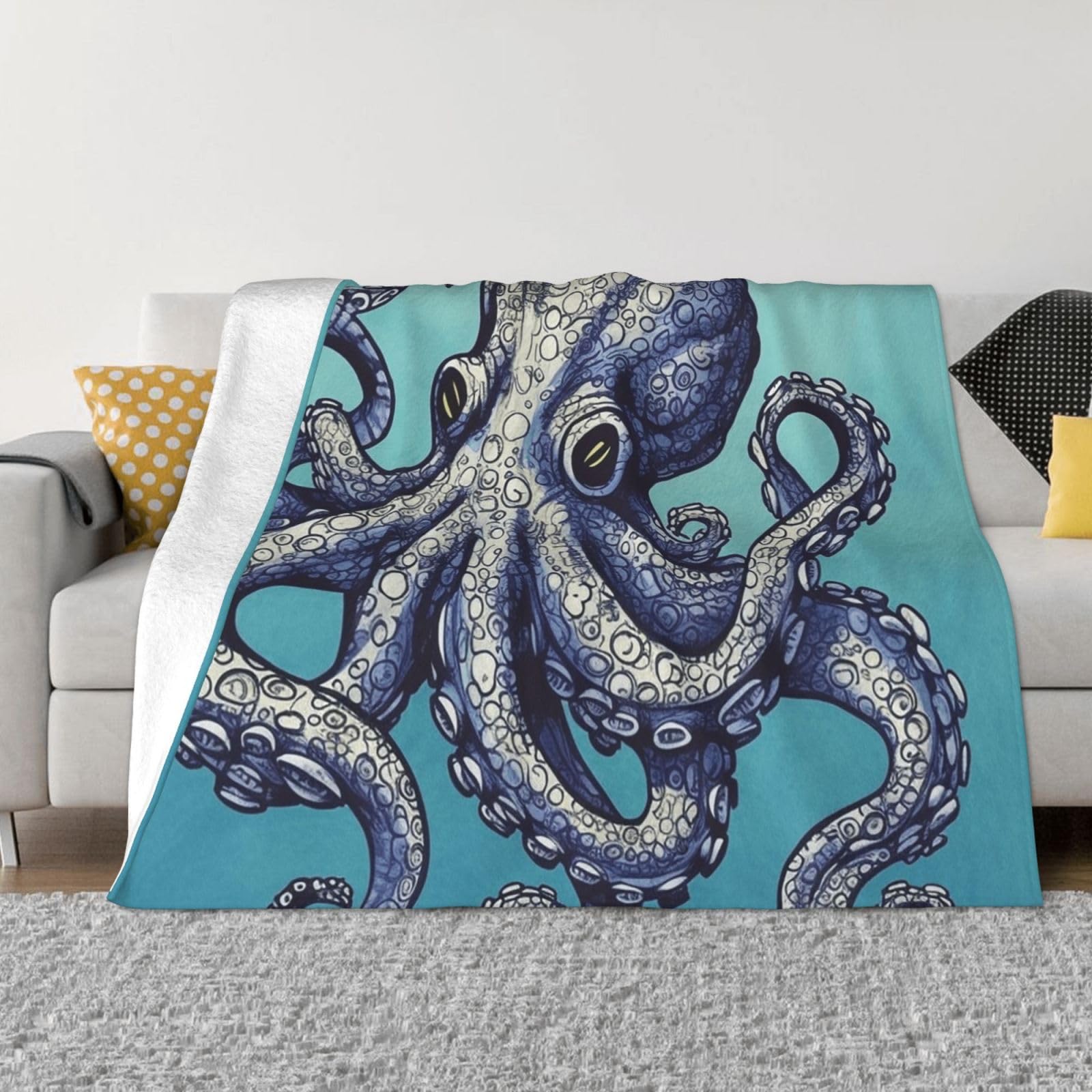 FodPand Octopus Design Fleece Blanket 60"x50" Lightweight Warm Throw Blanket for Bed Couch Cozy Air Conditioning Quilt All Seasons Decorative Fuzzy Blankets Gifts for Women Men