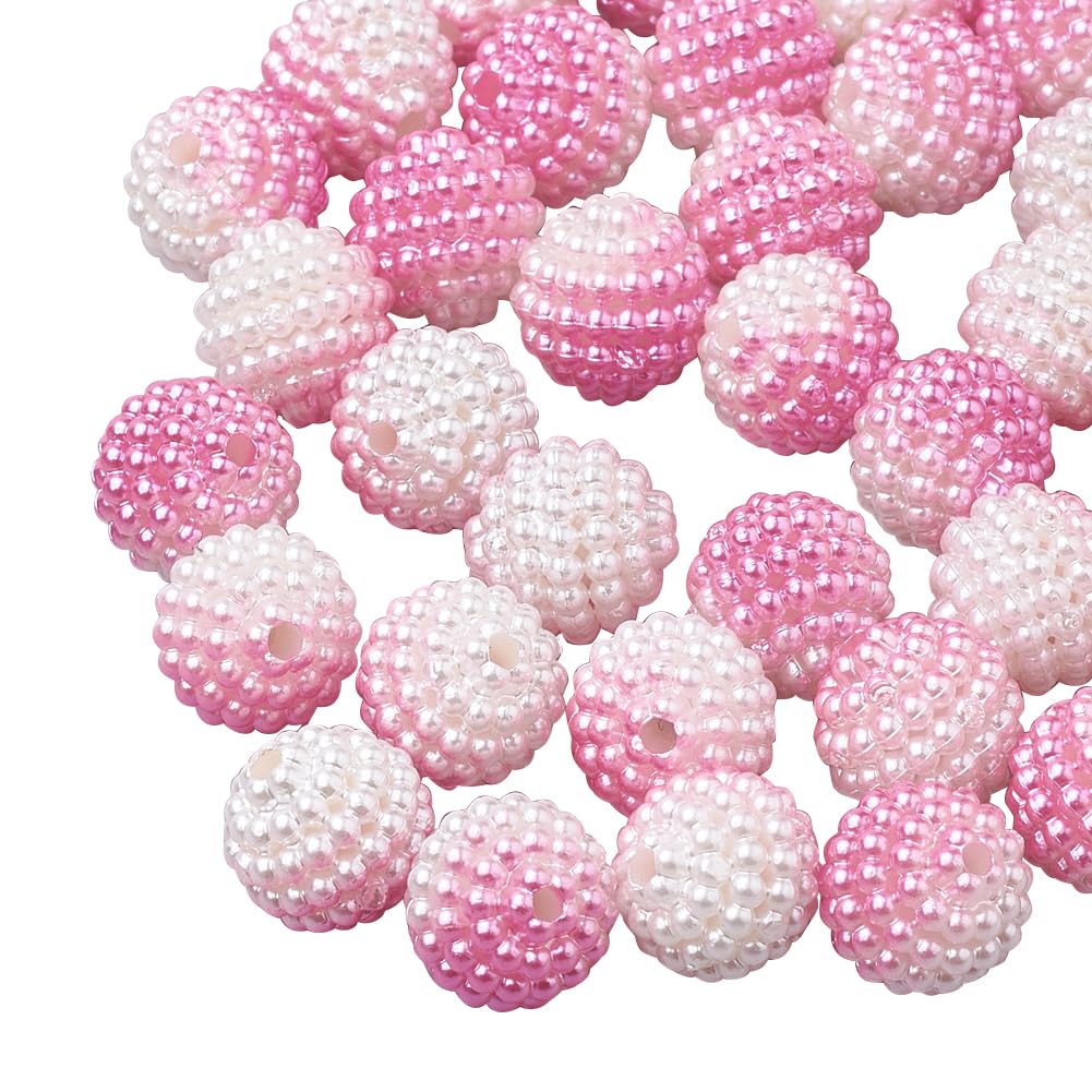 Cheriswelry 200Pcs Imitation Pearl Acrylic Beads Hot Pink Berry Beads 10mm Round Combined Beads Rainbow Gradient Pearl Beads for Jewelry Making