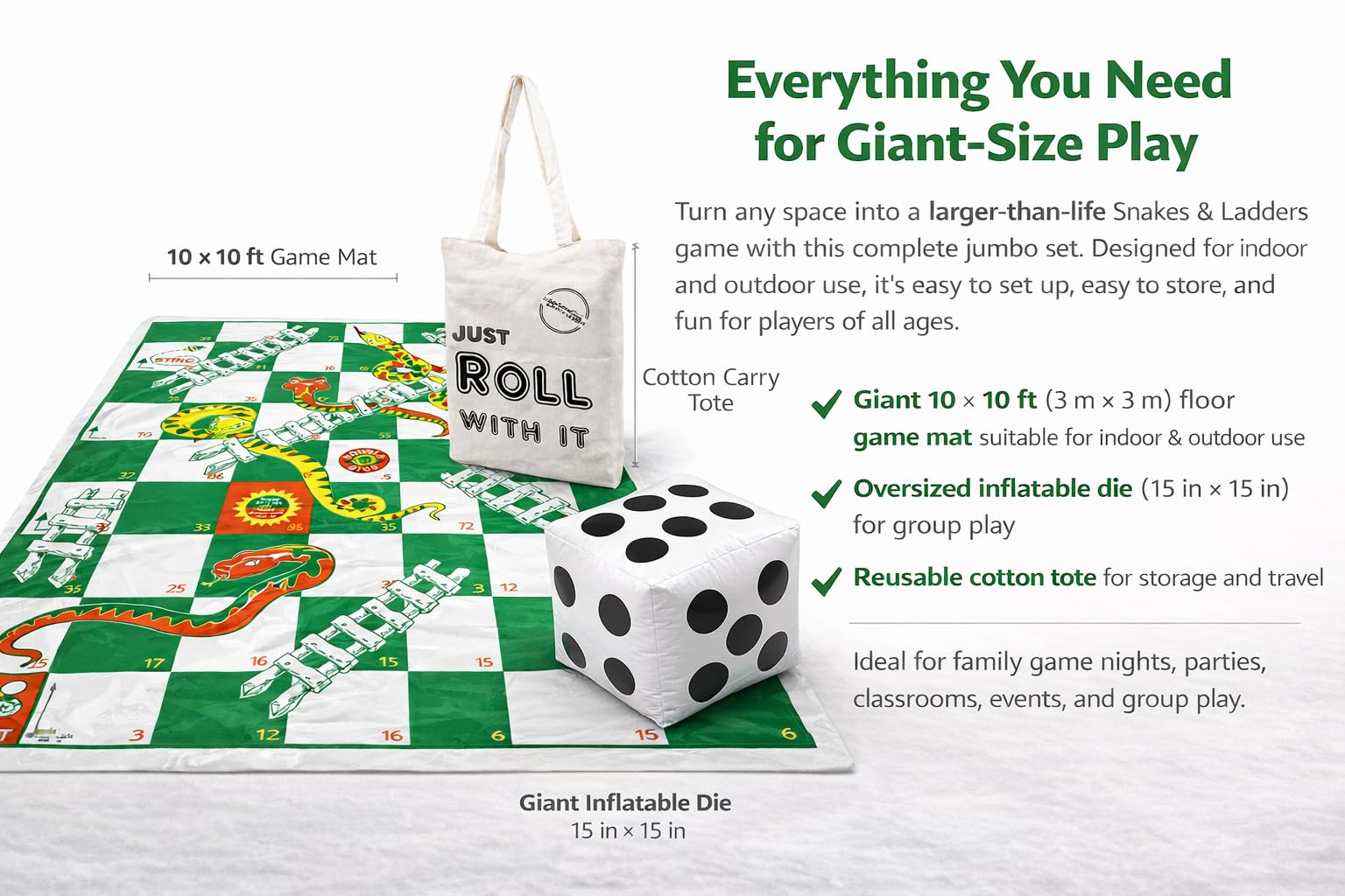SNAKE & LADDERS ウッドパター Giant Snakes & Ladders Outdoor Board Game | 10 x 10' Mat | Big