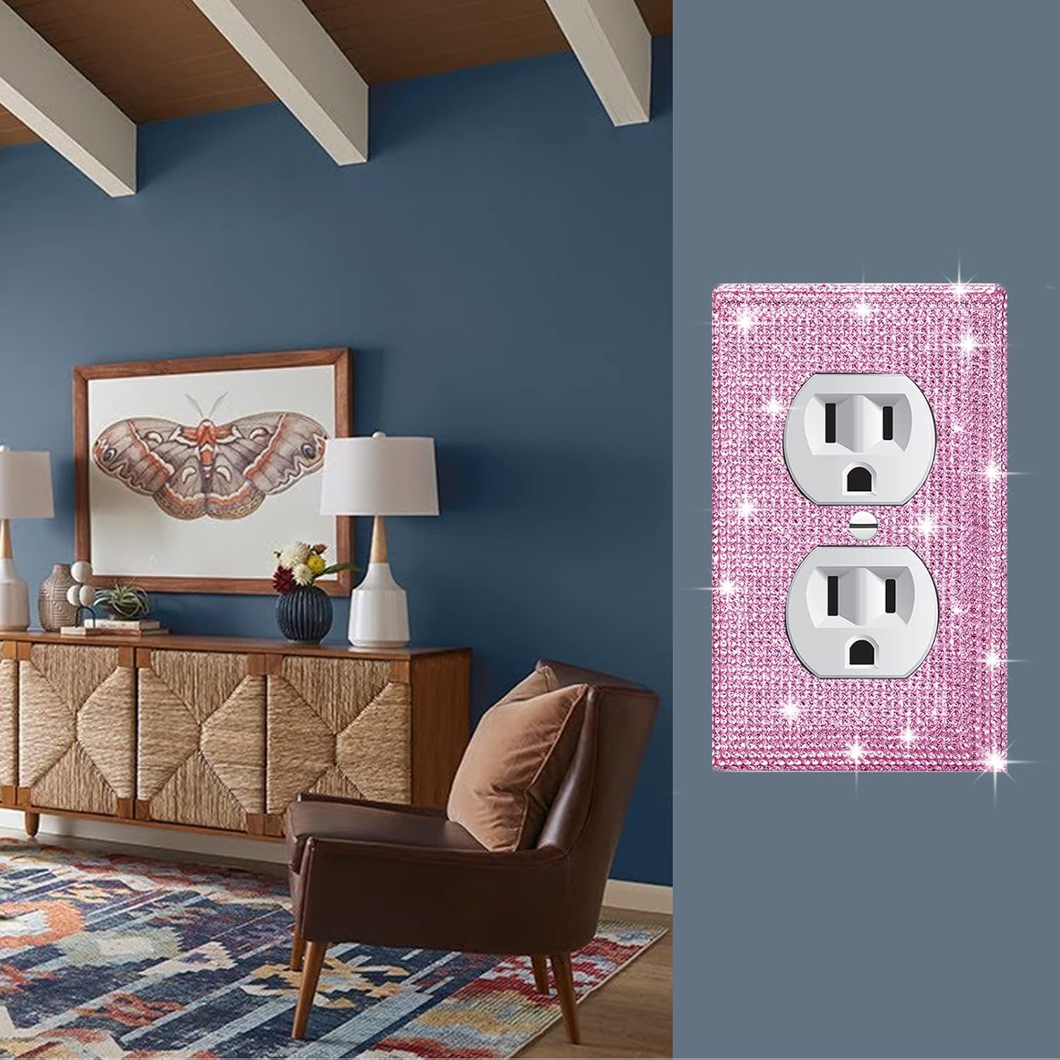 Gaocai 3 Pcs Silver Shiny Pink Rhinestones Light Switch Cover Plate Durable Gold Outlet Cover Decorative Switch Plates And Outlet Covers