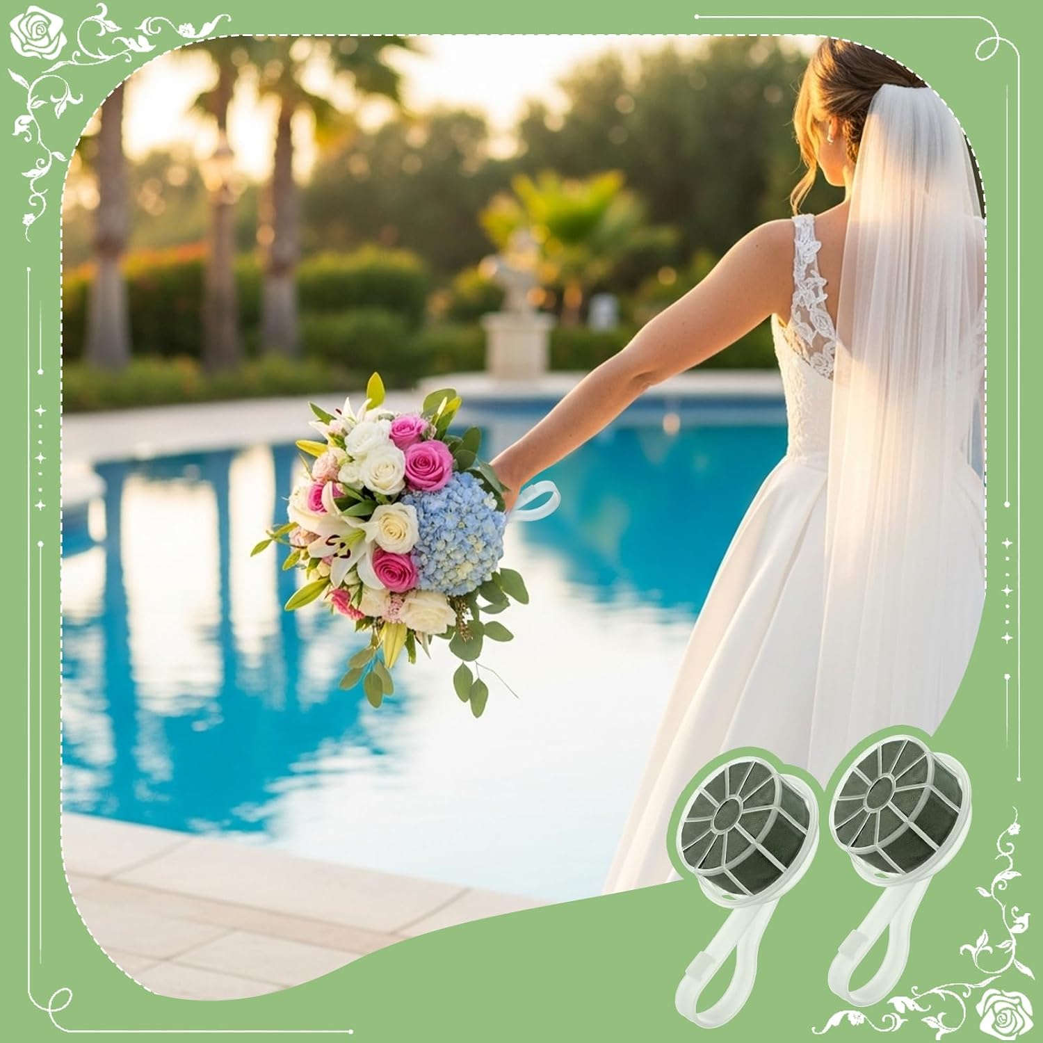 Ferrochef 2 Pcs Wedding Bouquet Holder, Bridal Foam Floral Handle Holder
