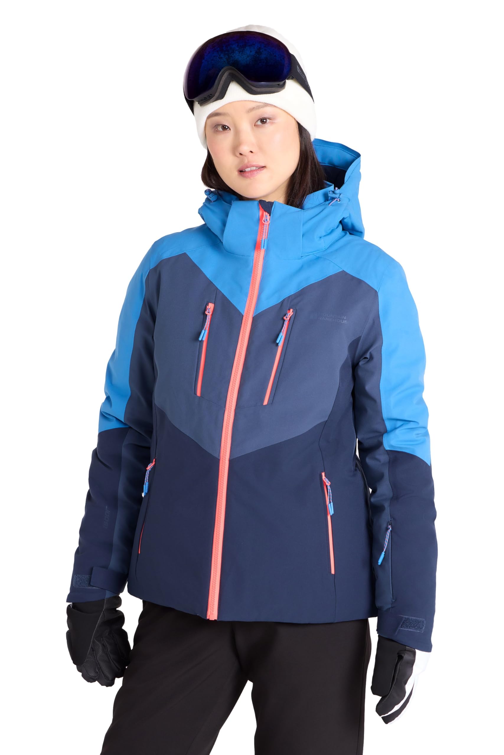 Mountain Warehouse Women's Navy Valais Extreme Waterproof Ski Jacket - Lightweight & Breathable Padded Coat With Detachable Hood - Winter Skiing, Sports, Walking Size 18