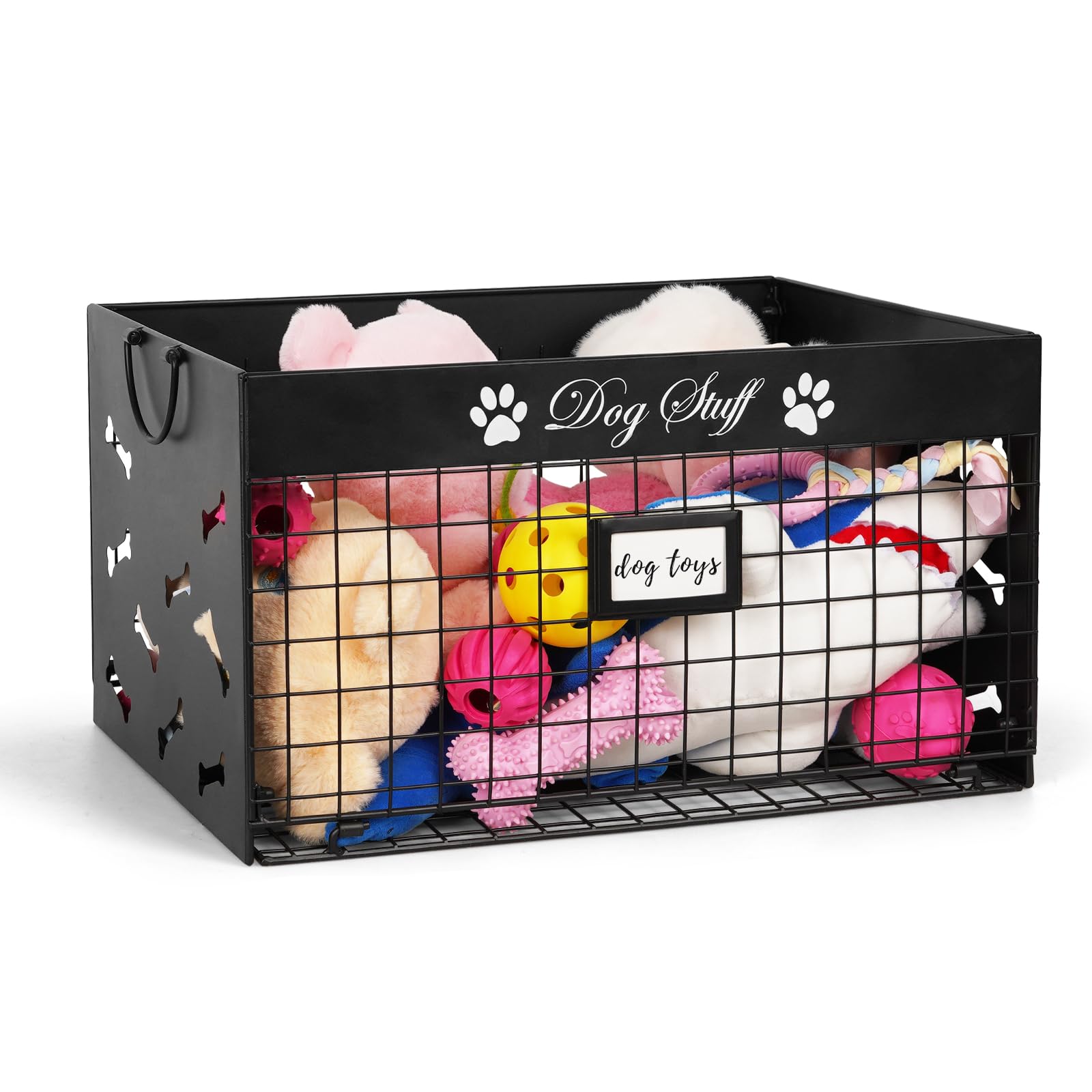 Bfttlity Dog Toy Basket - Large Dog Toy Box with Handles and Label Position Design for Living Room, Metal Dog Toy Bin Storage for Dogs Chew Pets Toys,