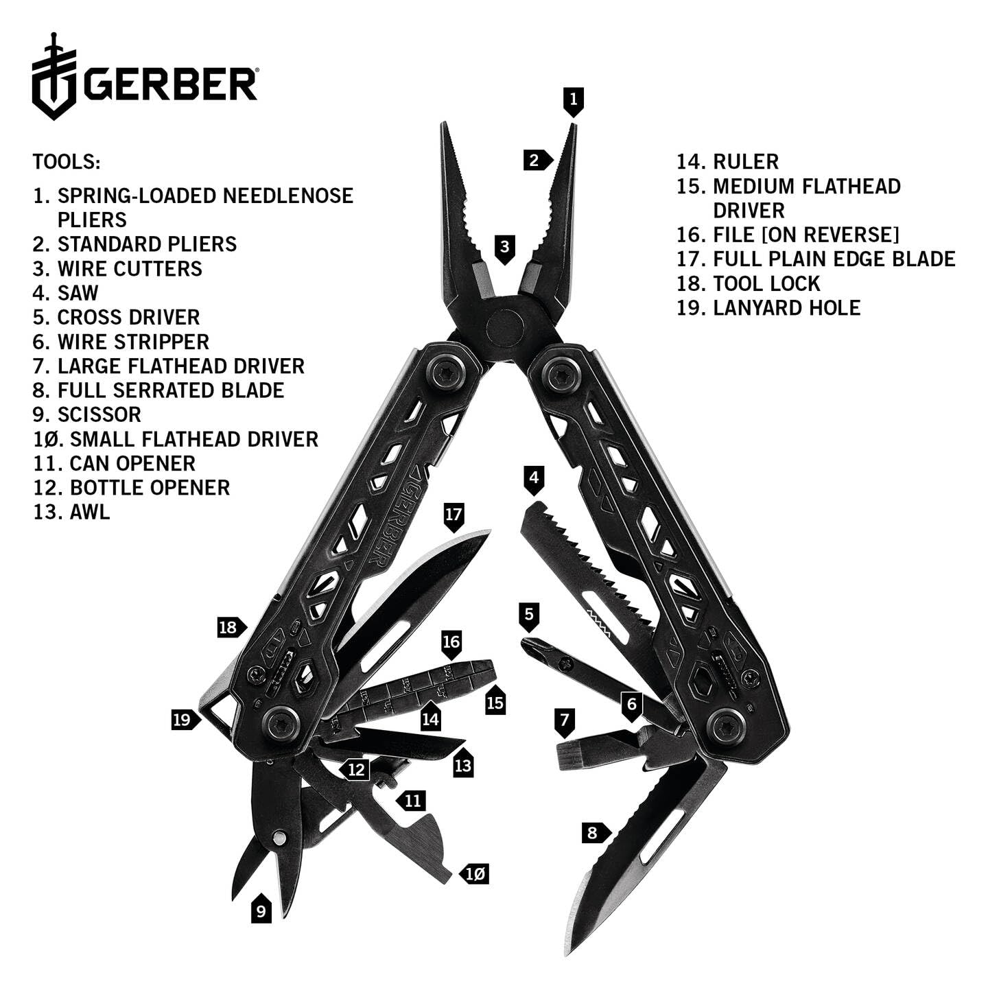 Gerber Herramienta multifunción con funda de nailon y 17 funciones, Truss Multi-tool, Negro, 30-001780