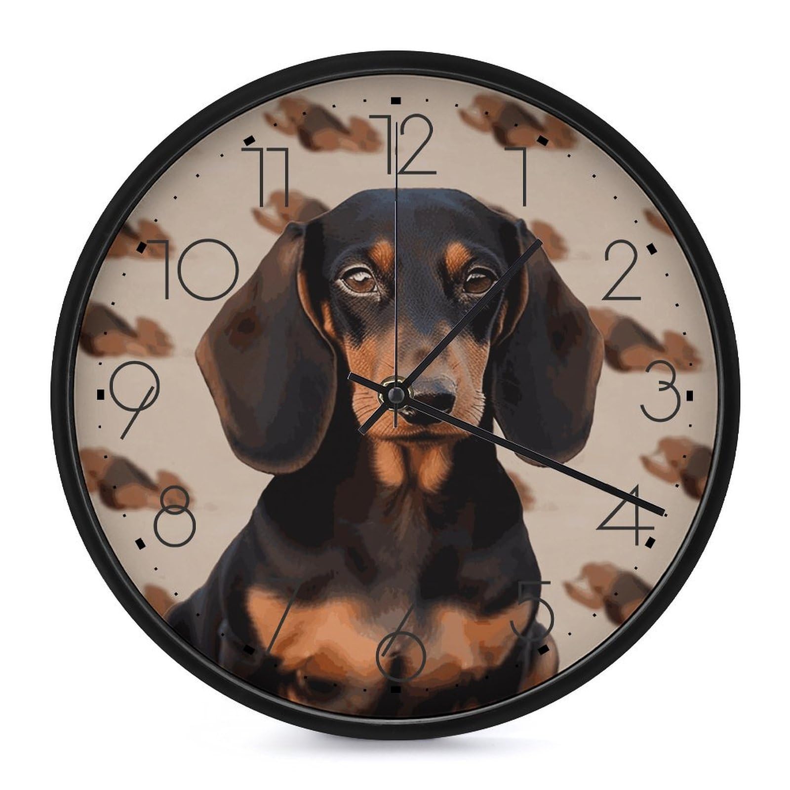 Horloge murale teckel moderne silencieuse 25 cm à pile pour chambre et cuisine