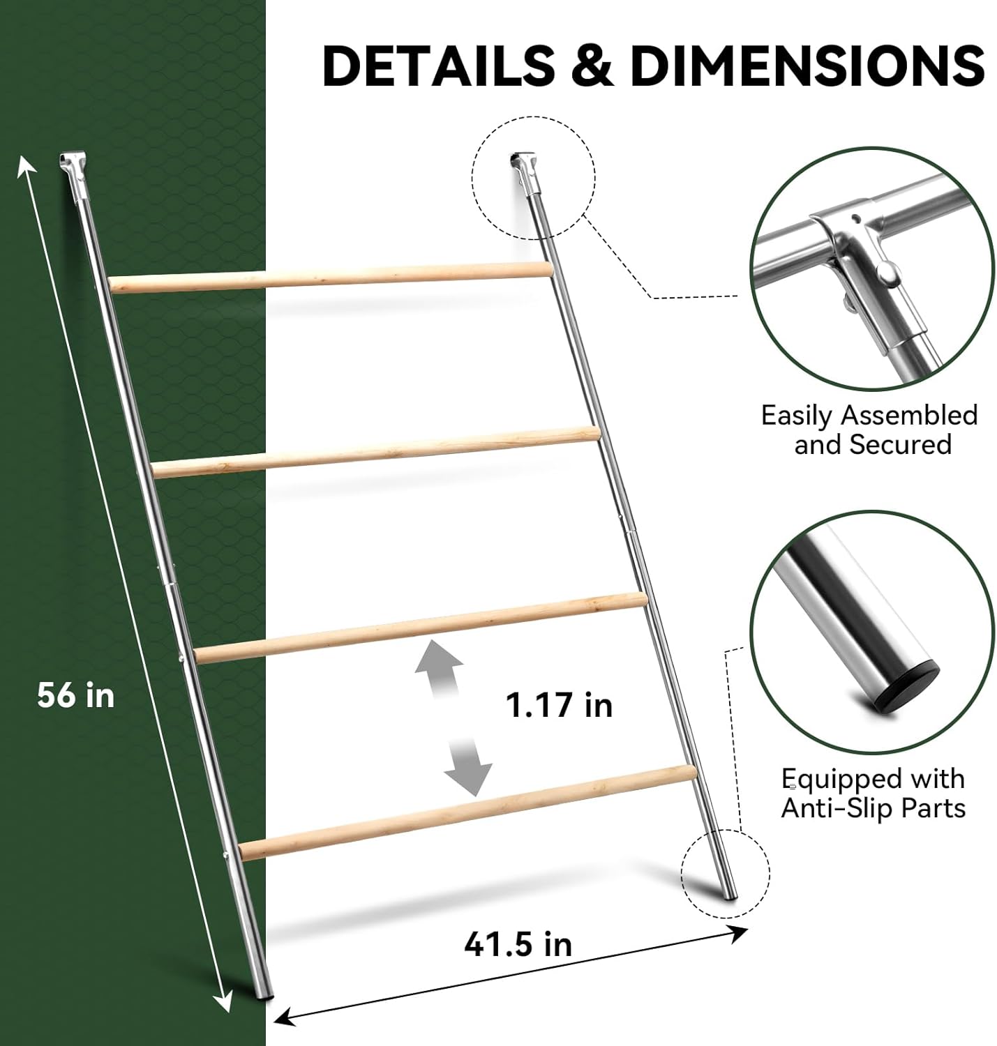 Chicken Coop Roosting Perch,Perfect for Backyard Poultry,Chicken Perch Essentials,Easy to Assemble&Clean,Farm Chicken Toys (56" L x 41.5" W)