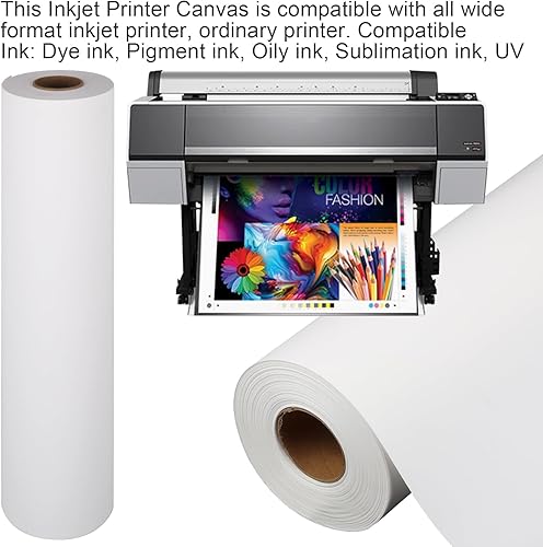 Miniatura 2 de tonchean Rollo de lienzo de poliéster de 24 pulgadas, papel de lienzo impermeable de 240 GSM para impresión de inyección de tinta, pintura al óleo y