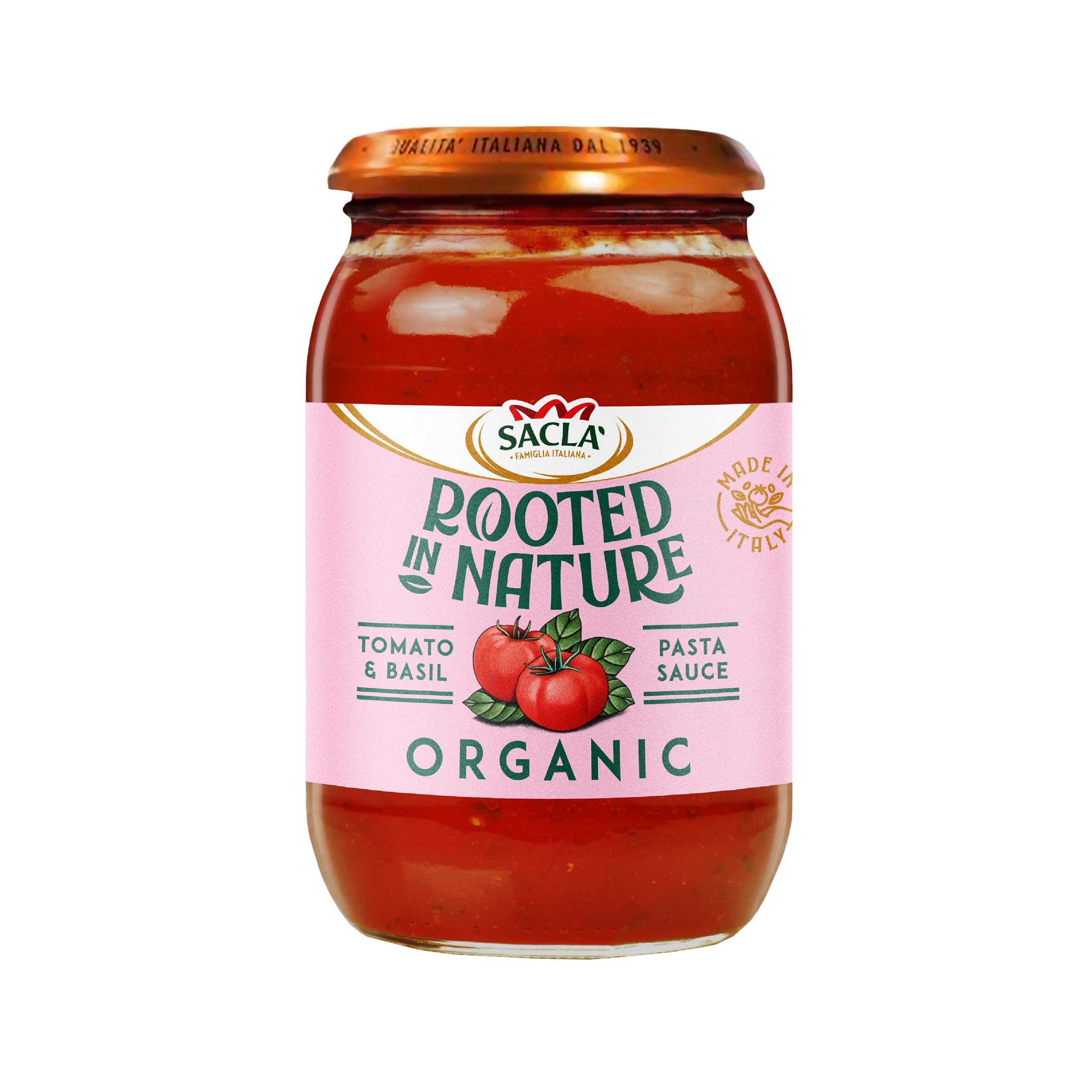 Sacla Rooted In Nature Organic Tomato and Basil Pasta Sauce, 500 g (Pack of 6)