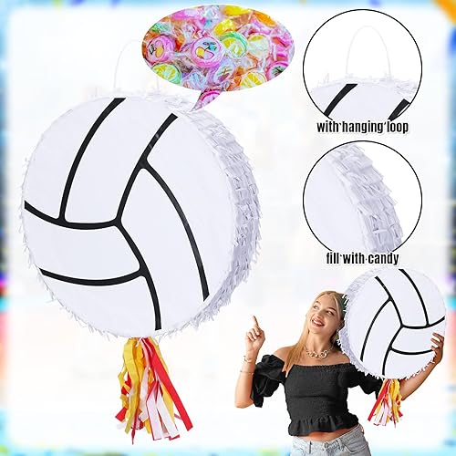 Miniatura 3 de Hiboom Piñata de voleibol para fiesta de cumpleaños, piñata con palo, máscara de ojos de papel, piñata deportiva con los ojos vendados, piñata de