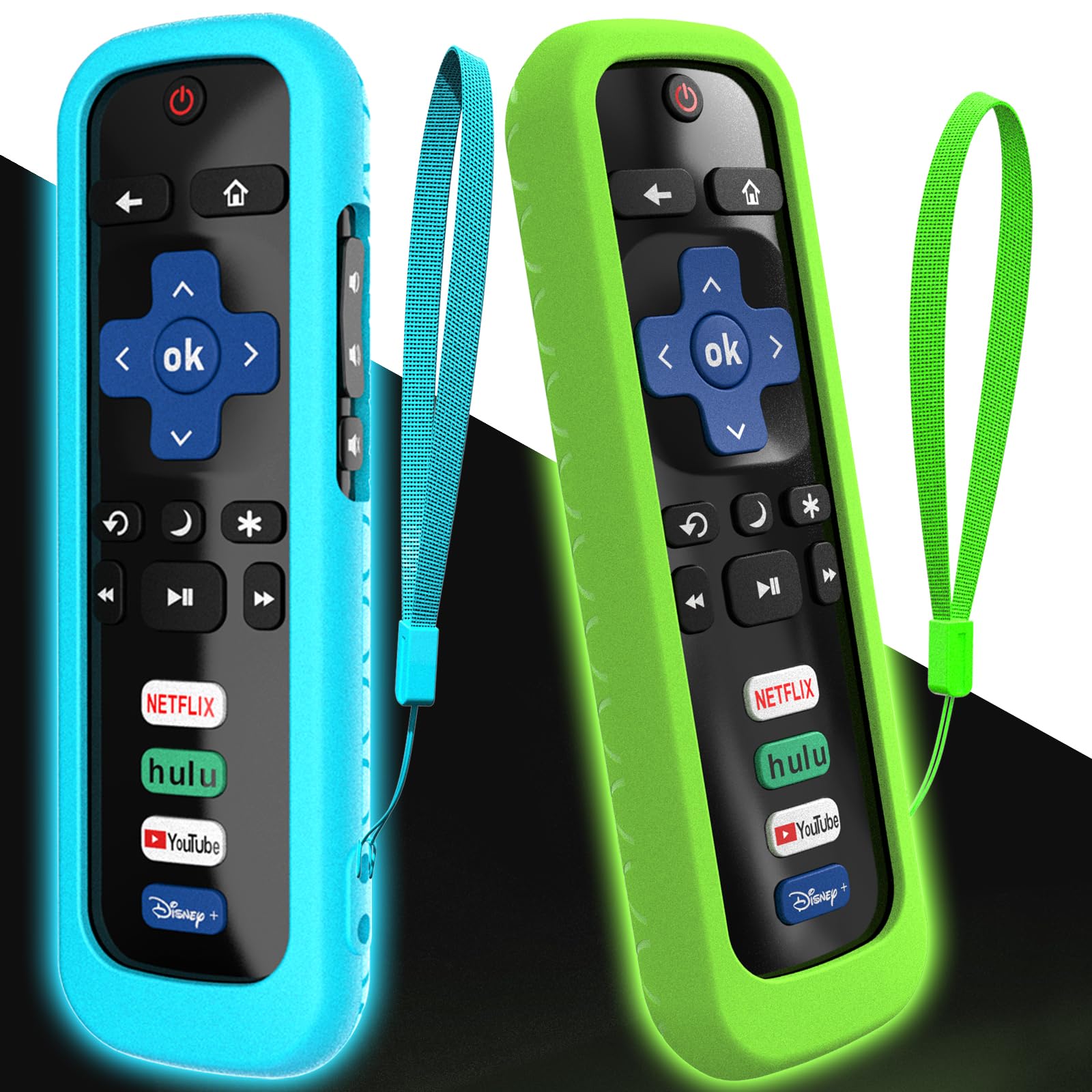 2Pack Cover for Roku Stick Remote, Case Compatible with Hisense TV Controller, Silicone Sleeve for TCL Smart TV Control Holder Glow in The Dark Green