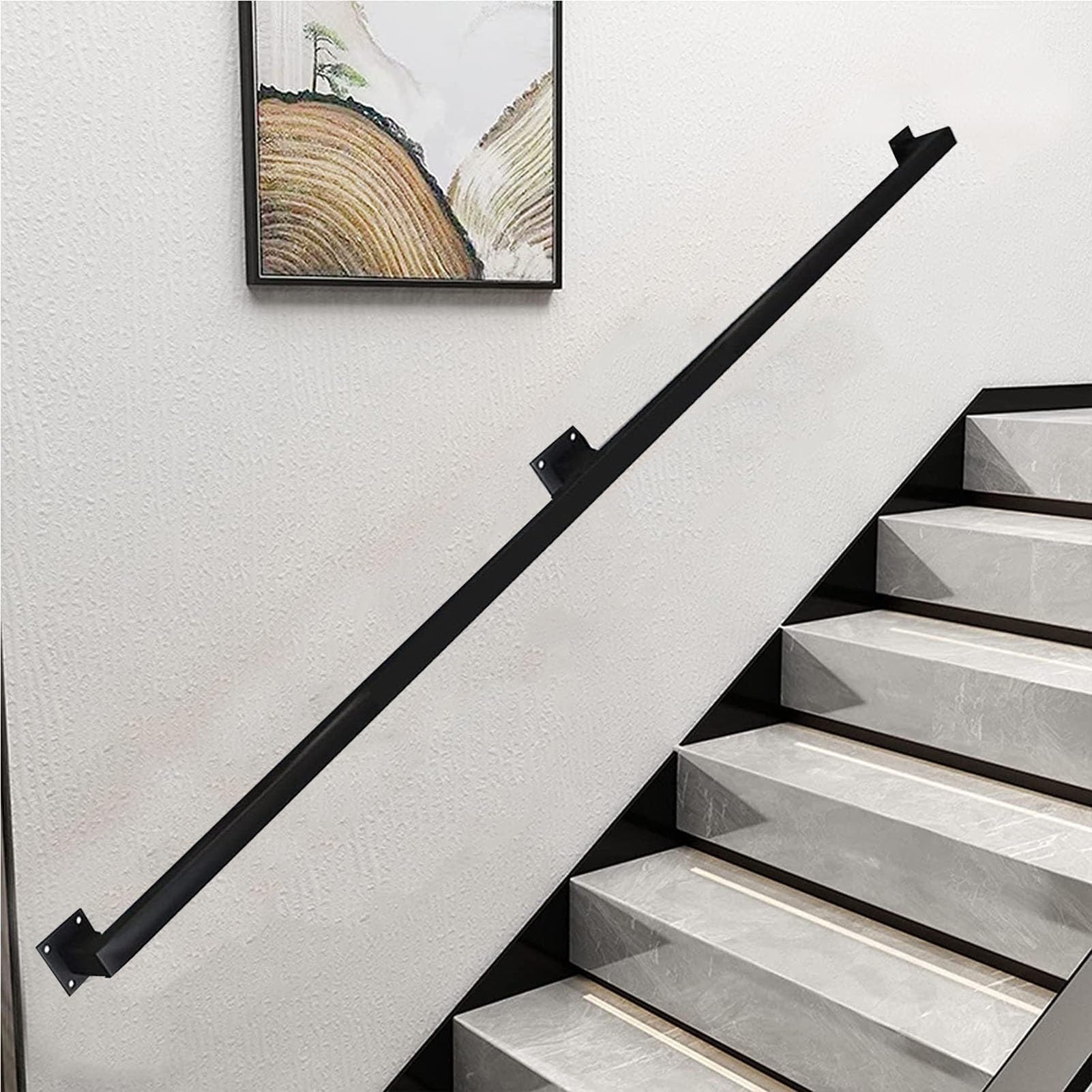 3FT Square Tube Handrail,Wall Mount Staircase Handrail Modern Pipe Stair Industrial Stair Rail For Indoor Outdoor Steps,440lbs Load,Carbon Steel Non-Slip Grab Handle For Loft Porch 1 Section - View #5