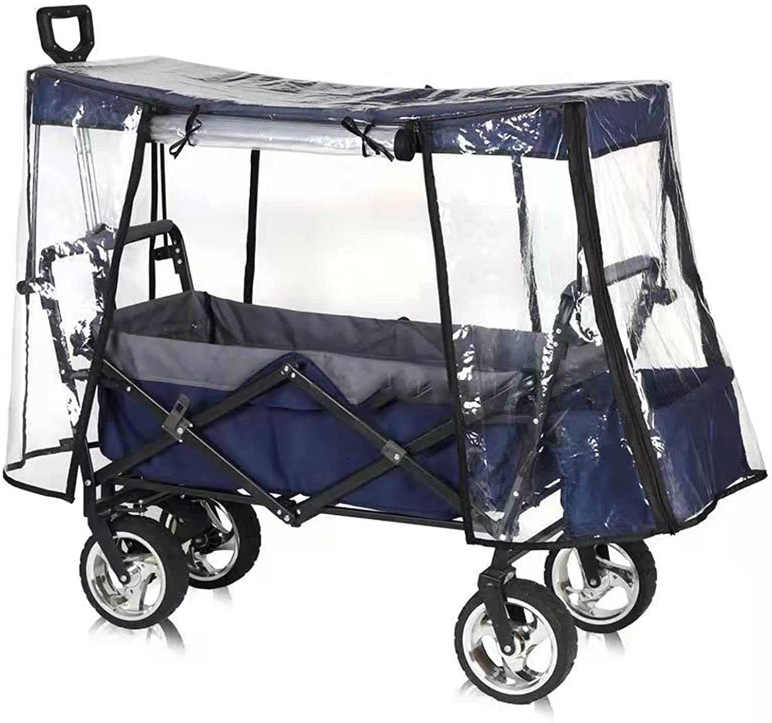 Cubierta de Lluvia para Carrito de plástico Transparente, Carrito Plegable para Exteriores, Carrito de Compras Ligero y portátil, Accesorios para Carrito de Camping portátil con Empuje Manua