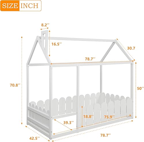 Miniatura 2 de Merax Cama de madera para niños con valla divertida cama Montessori para niños niñas fácil de montar individual blanco