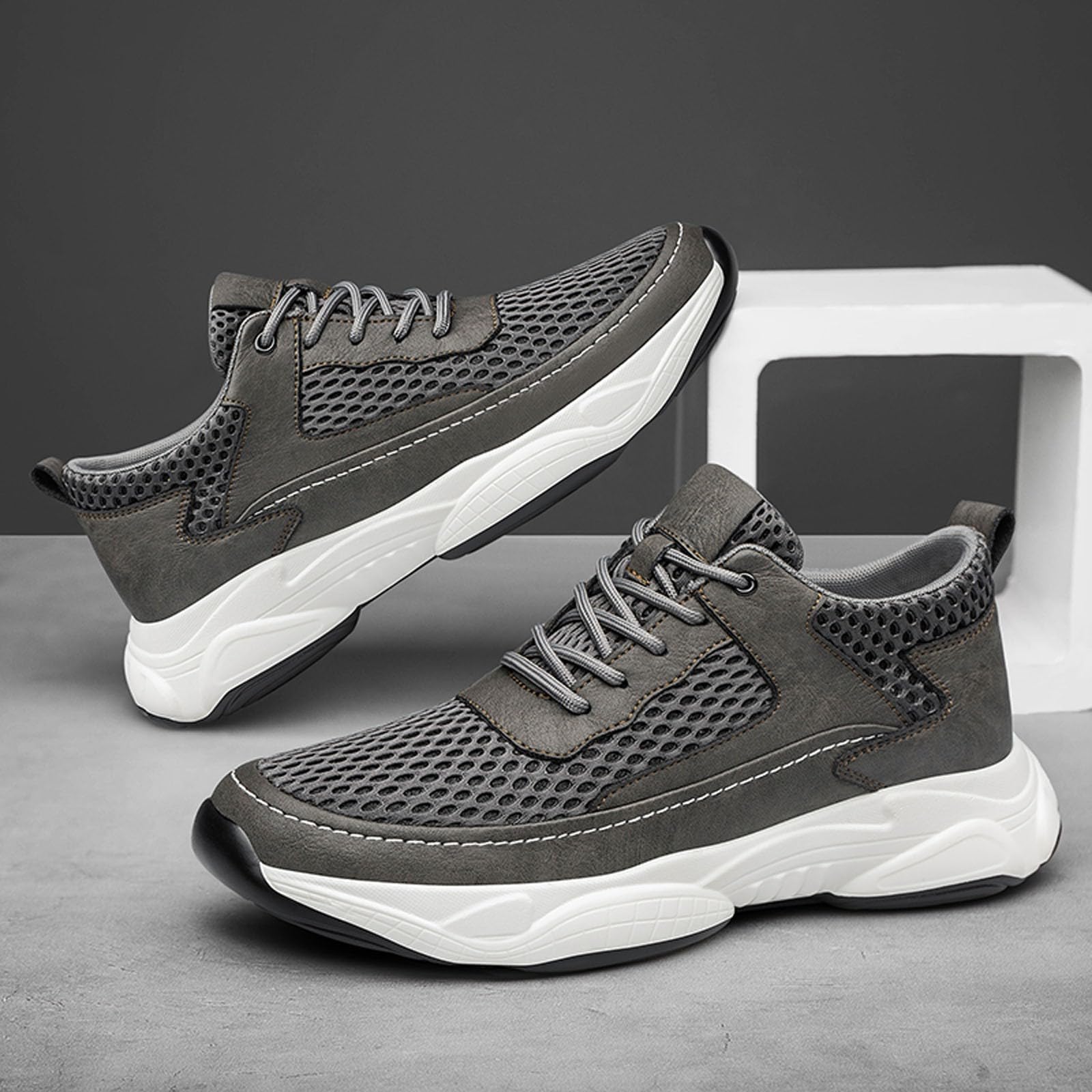 Zapatillas Hombre de malla ligera transpirable con tacón invisible 6/8/10cm Taller Zapatos de deporte casuales Zapatillas transpirables para ciudad, ocio y paseos