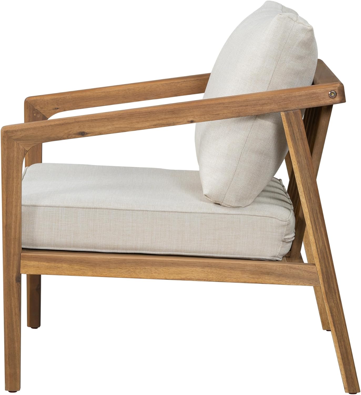 GDFStudio Outdoor Club Chair Set of 2,Patio Armchair with Wood Frame Beige Cushion,Modern Lounge Chair Single Sofa,Accent Chair for Outdoor Indoor Poolside Balcony Backyard,400 lbs Heavy Duty Teak