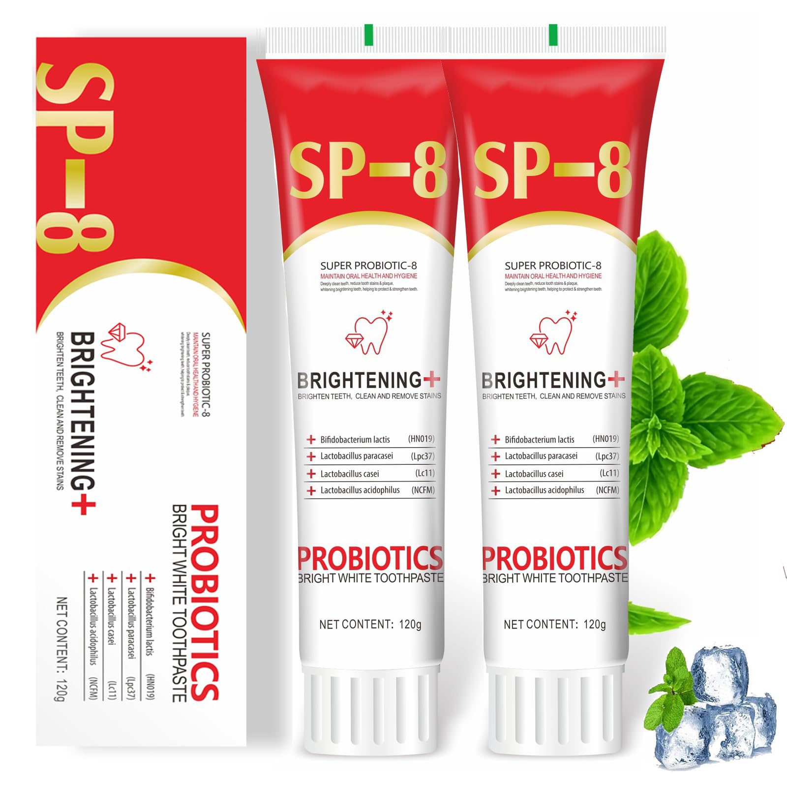SP-8 Probiotic Toothpaste,2pcs SP8 Ultra Whitening Toothpaste,Sp 8 Probiotic Whitening Formula for Bright,Healthy Smiles - Deep Cleaning&Fresh Breath&Oral Care,120g*2
