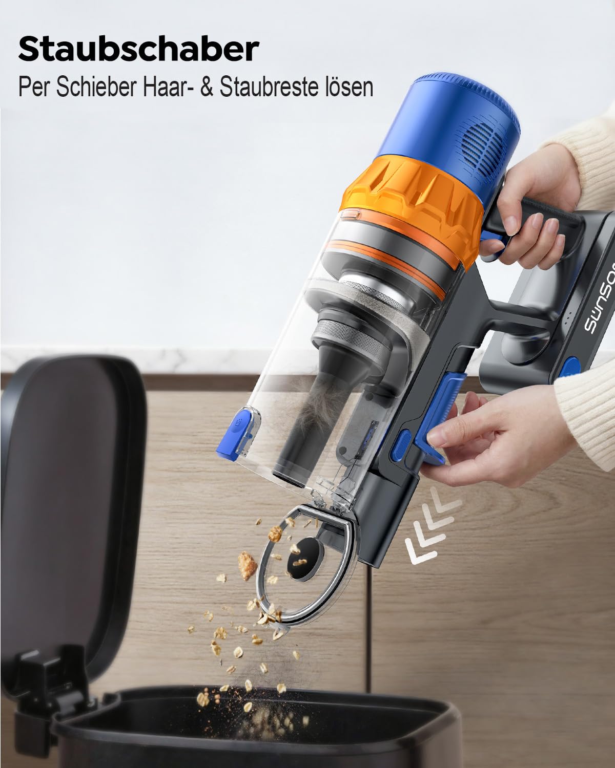 SunSare Akku Staubsauger Kabellos 600W/50000Pa/65Min, Akkustaubsauger mit 1M Schlauch, Aromafunktion, Flexibles Biegegelenk, Wandladehalterung, Automatikmodus für Hartböden Teppiche Tierhaare