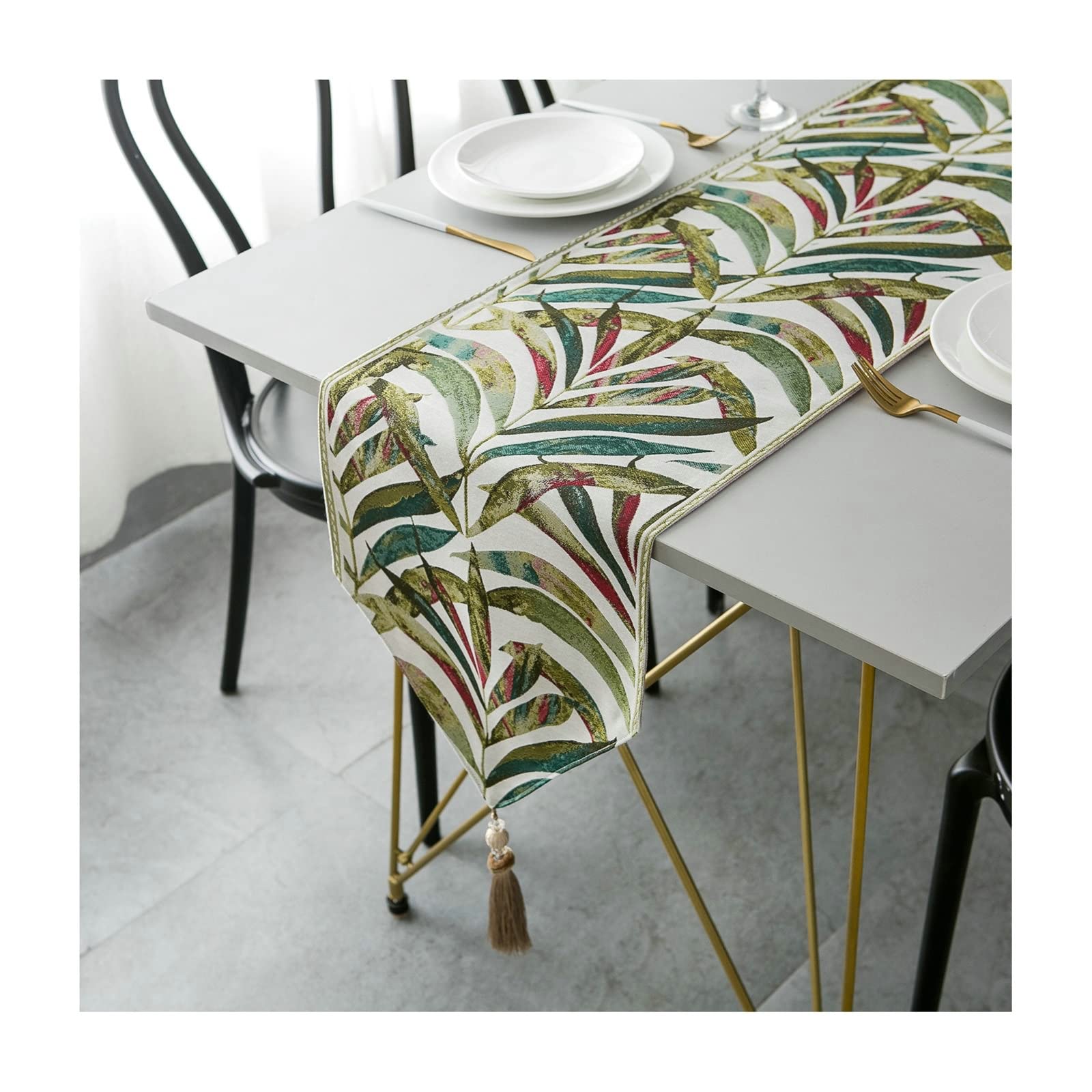 Chemin de table de Noël anti-tache vert imprimé feuilles 32x160 cm - 8