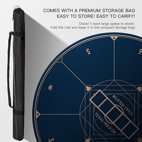 Miniatura 5 de YUZPKRSI Alfombrilla redonda de póquer de 47 pulgadas, neopreno y goma, Texas Hold'em Poker Juegos de cartas de casino, portátil, bolsa de