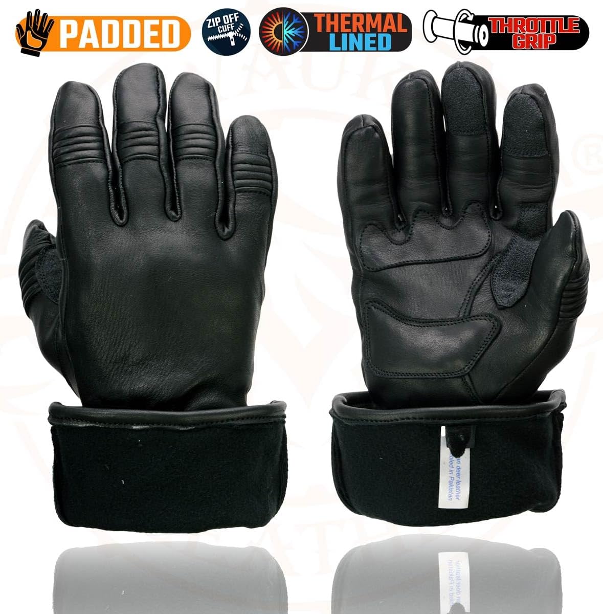 Milwaukee Leather SH857 Men's Long Cuff Thermal Lined USA Deerskin Black Leather Gauntlet Motorcycle Gloves - Image 8