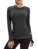 Soneven Women's Thermal Fleece Running Shirts Compression Shirts Quick Dry Workout Pullover Tops with Thumb Holes