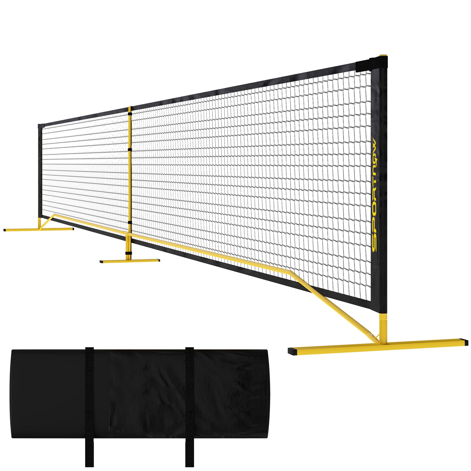 Soozier Filet de pickleball portable réglementaire taille 22 ft jaune | Système de filet de pickleball, sac de transport, cadre en acier, pour intérieur/extérieur/allée