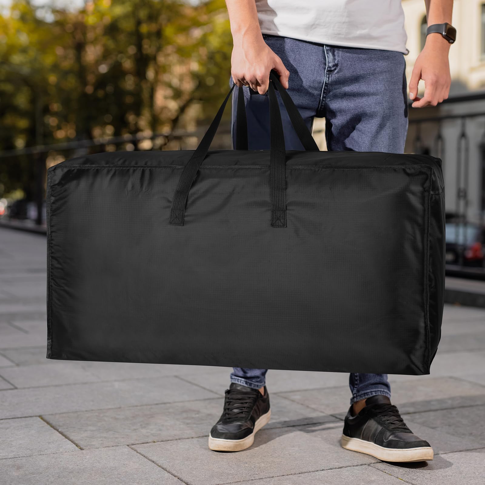 Confezione da 4 grandi borse da viaggio resistenti, borsa da palestra pieghevole, borsa sportiva, robusta borsa da viaggio Oxford 600D, leggera e impermeabile, borsa per il fine settimana, 128 l, Nero
