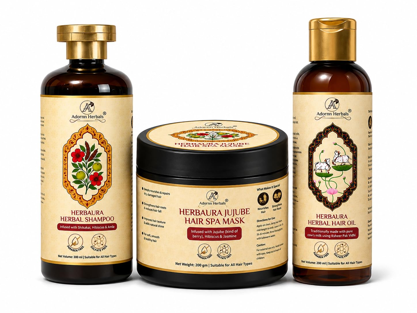 Herbal Hair Care Combo Shampoo (300ml) Jujube Hair Mask (200g) Hair Oil (200ml) With Shikakai Amla Hibiscus & Jujube For Hair Fall Control Scalp Nourishment & Smooth Hair-image-7
