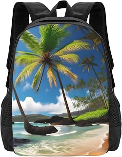 Tropical Palm Tree Hawaii Beach Print Travel Backpack Carry On Flight Approved Laptop Backpack,Large Capacity Personal Item Travel Bag