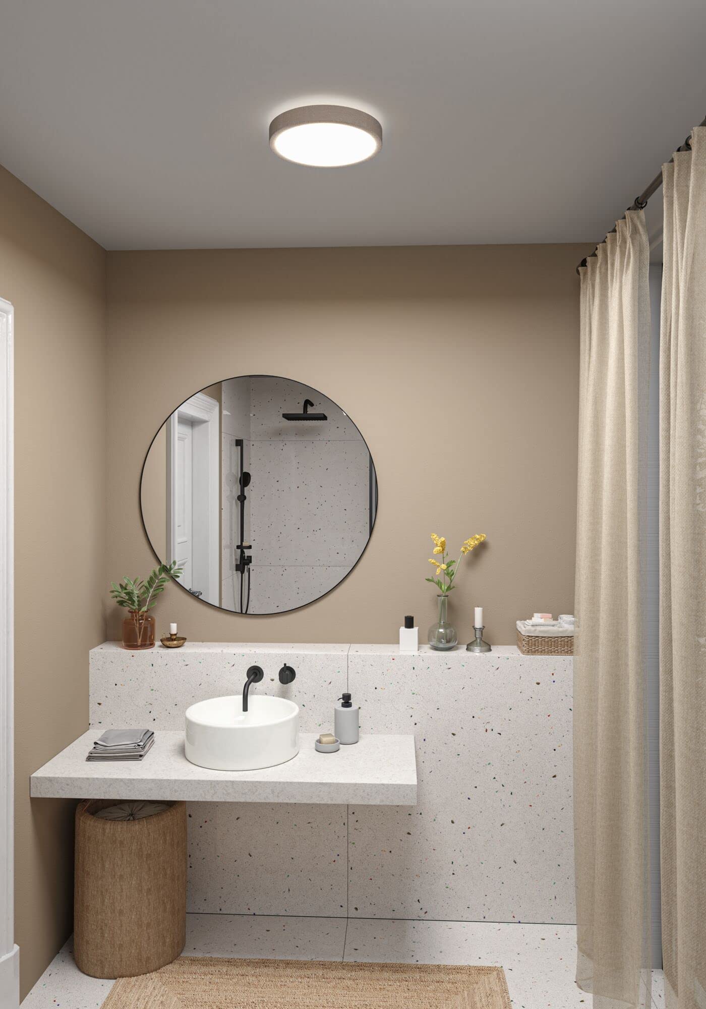 Paulmann 71054 LED Panel Cosara rund 15W IP44 1300lm 300mm Deckenleuchte in Beige Kunststoff/Stoff 4000K Badleuchte