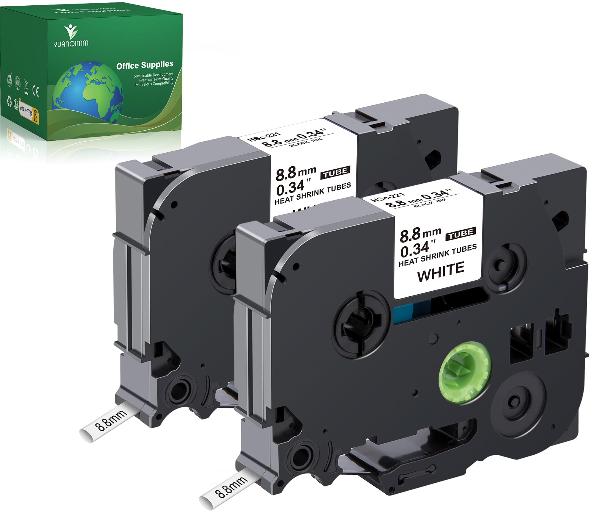 YUANQIMM Heat Shrink Tube Compatible with Brother HSe-221 HSe221 HS-221 HS221 Black on White Label Tape for PTouch PT-E300 PT-D700 Printer, 0.34" x