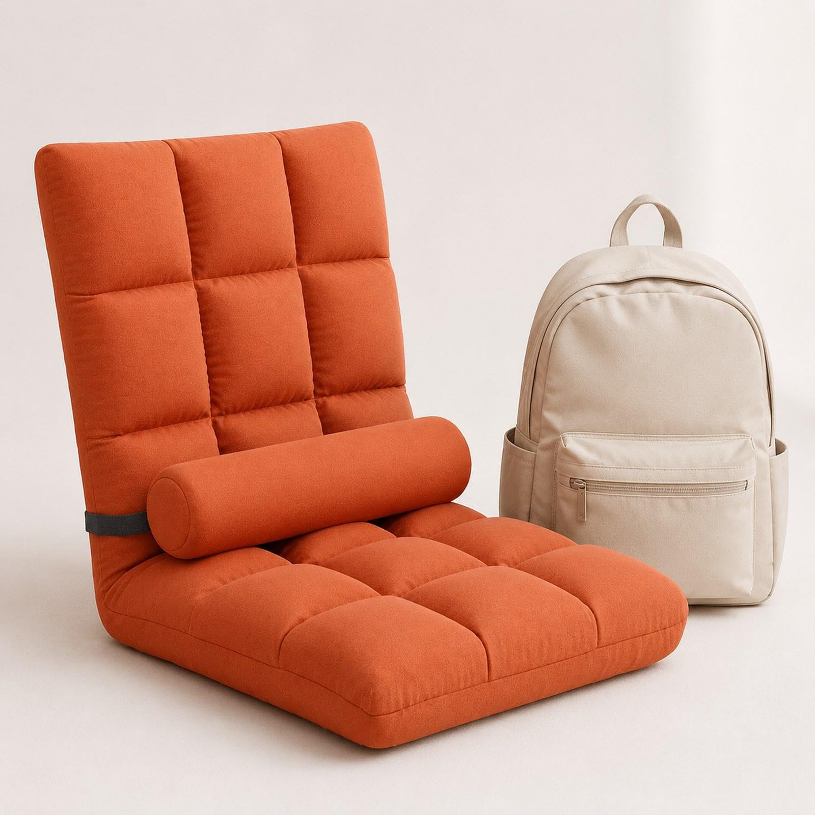 Silla Plegable de Suelo con Respaldo Reclinable, Silla Gaming, Sofá Ajustable, Asiento Suave, Hecha de Franela Y Esponja, Adecuada para, Naranja, Individual