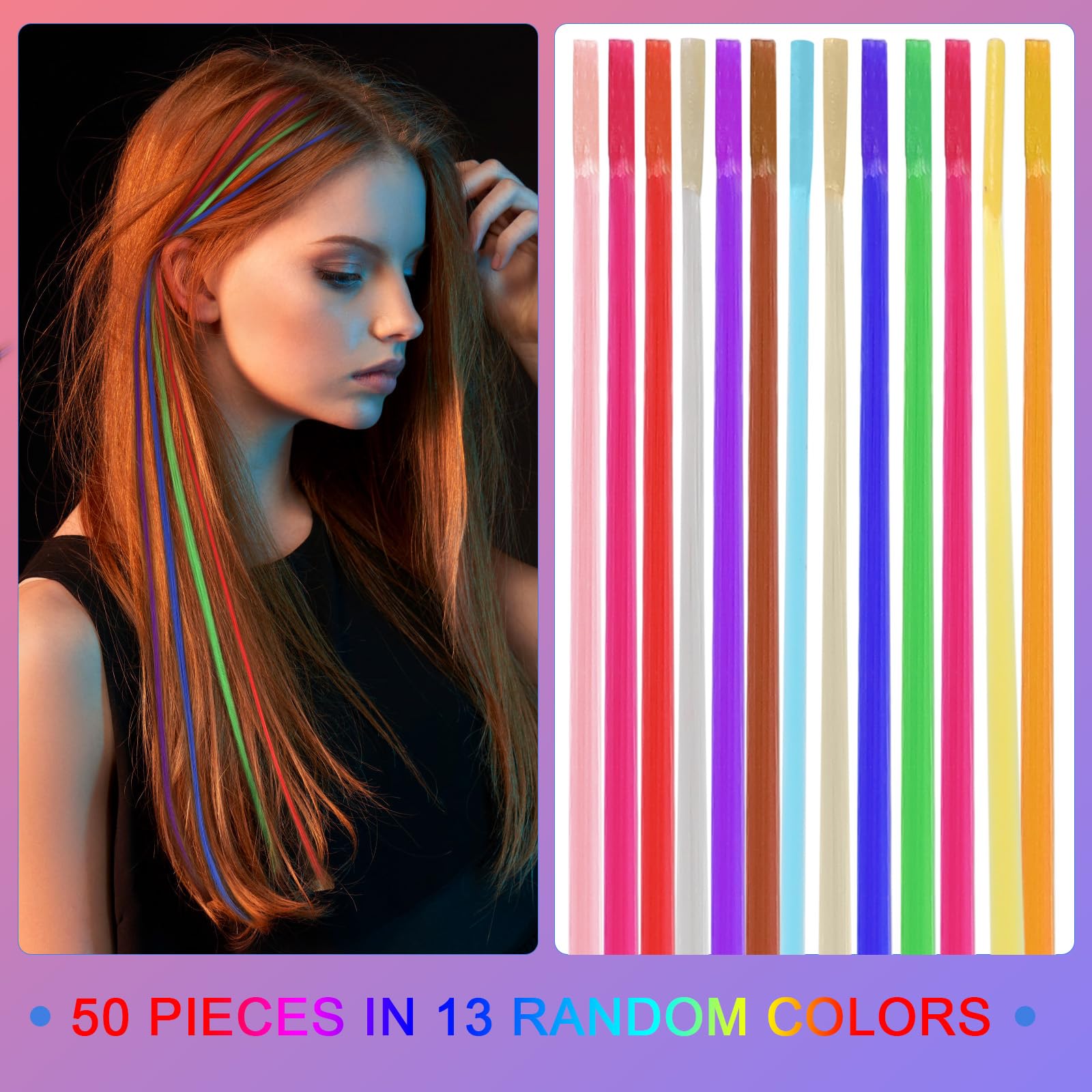 20 Pezzi Estensioni dei Capelli Colorati, Estensioni delle Piume dei Capelli, Hair Tinsel Extension per Capelli, 17.72 Pollici Extension per Capelli Sintetici con 50 Anelli per Capelli e 1 Uncinetto