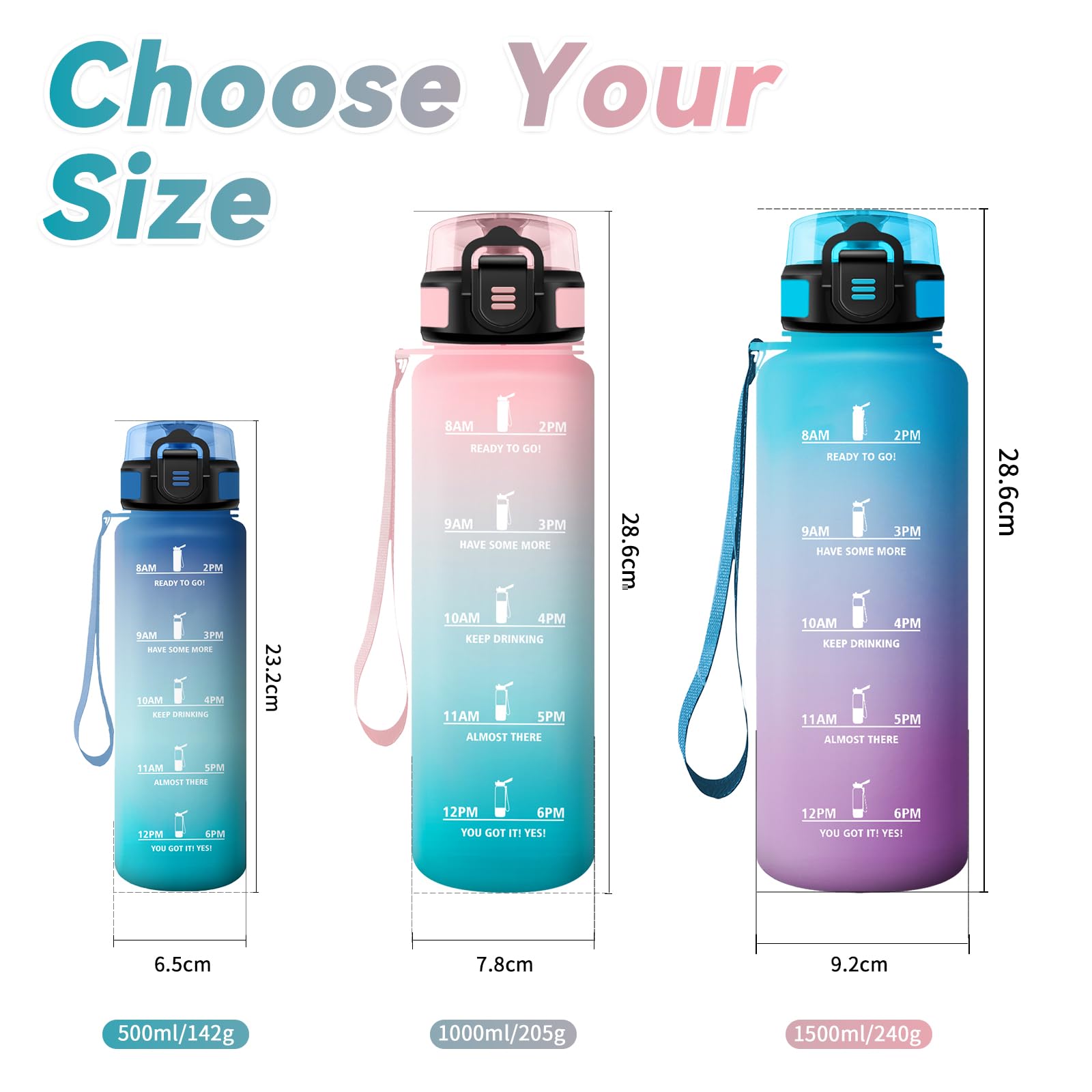 Borraccia Sportiva 1 Litro, Borraccia Motivazionale con Scala Temporale, con Filtro, Facile Pulizia, Borraccia a Prova di Perdite, Bottiglia Palestra per Campeggio, Corsa, Viaggio, Bicicletta